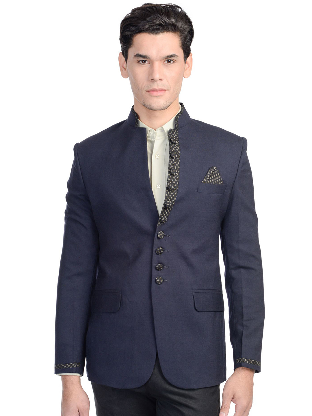 

Wintage Navy Single-Breasted Tailored Fit Formal Blazer, Navy blue