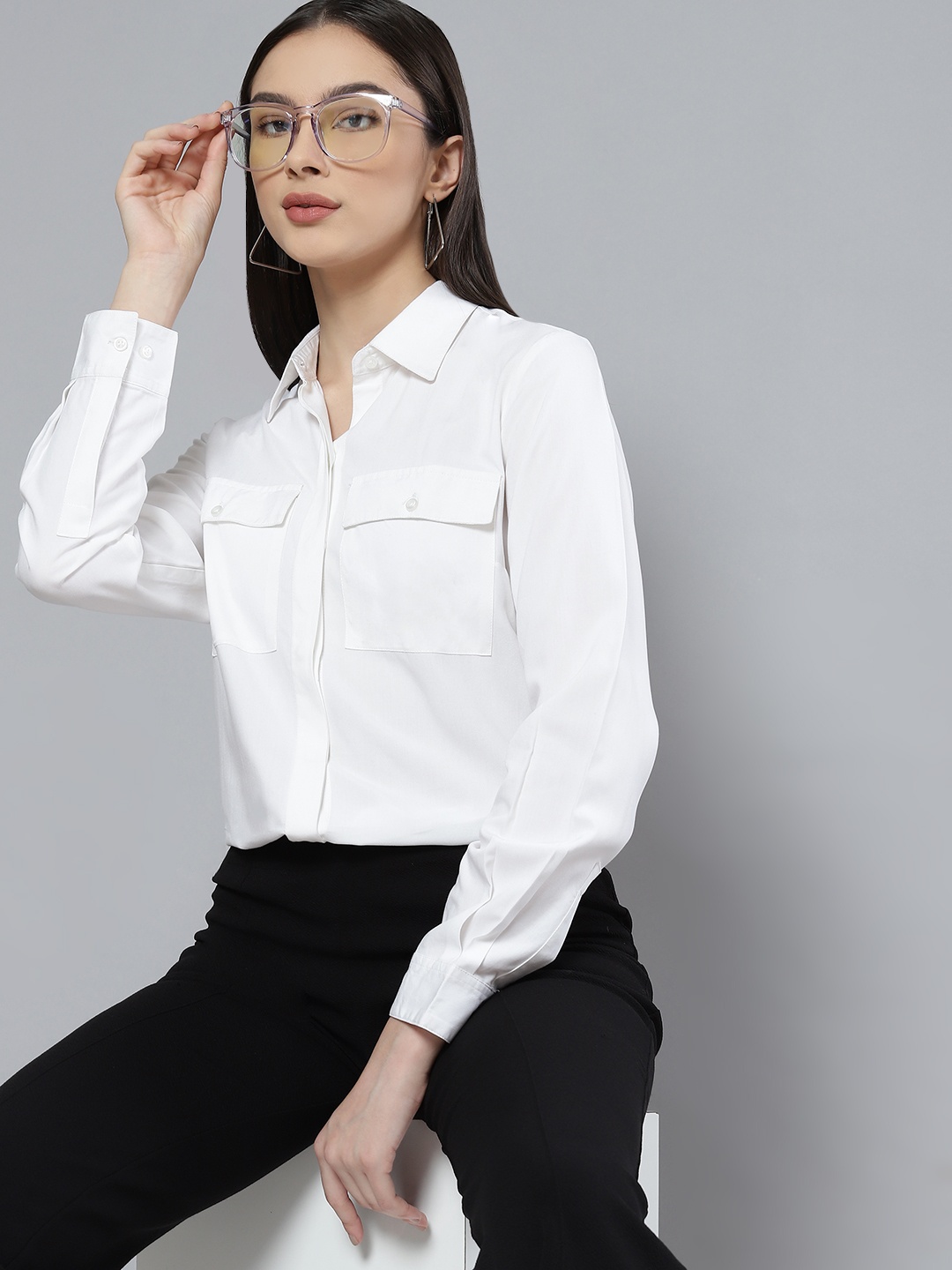 

DENNISON Women White Solid Formal Shirt