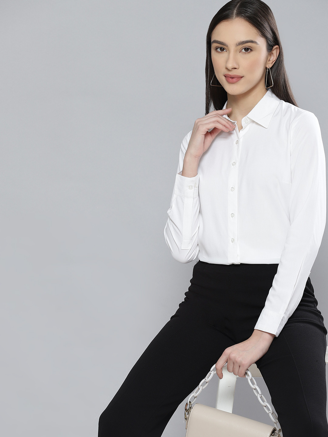 

DENNISON Women White Solid Formal Shirt