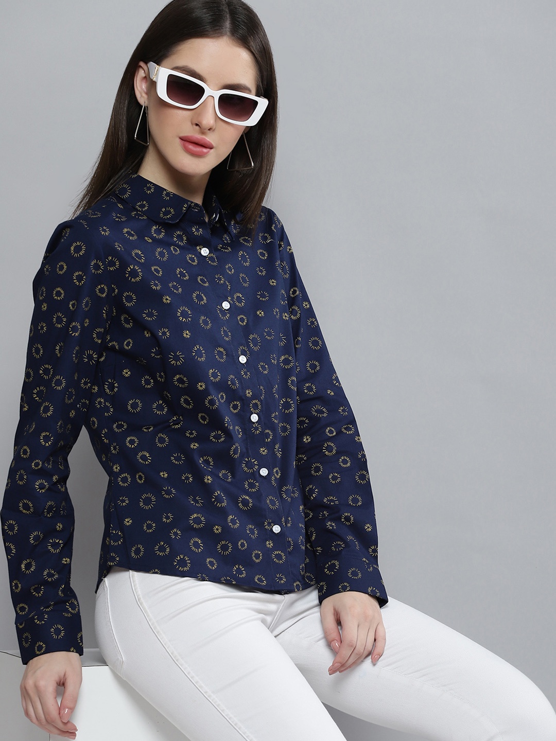 

DENNISON Women Navy Blue Smart Slim Fit Floral Print Casual Shirt
