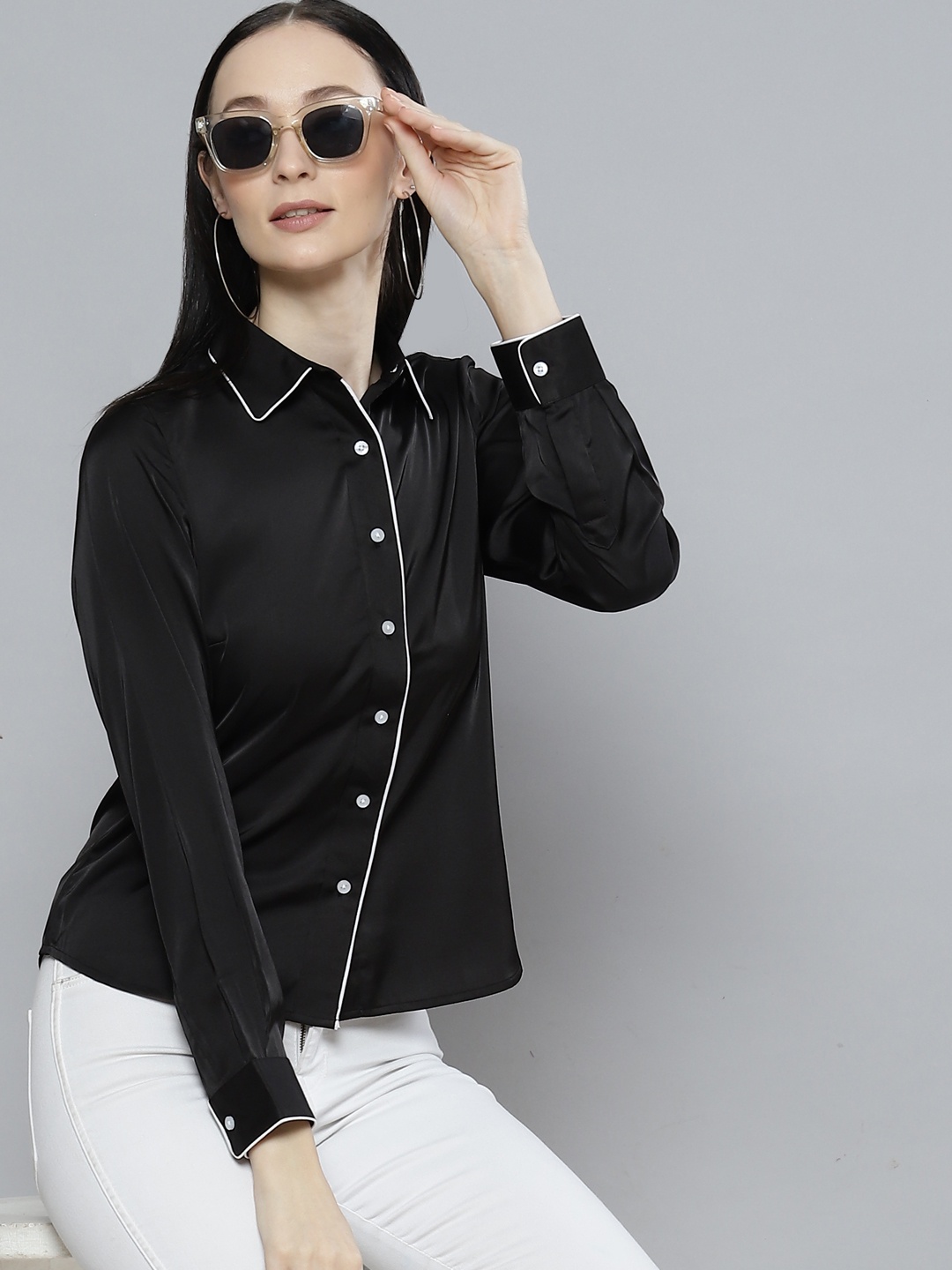 

DENNISON Women Black Solid Smart Casual Shirt