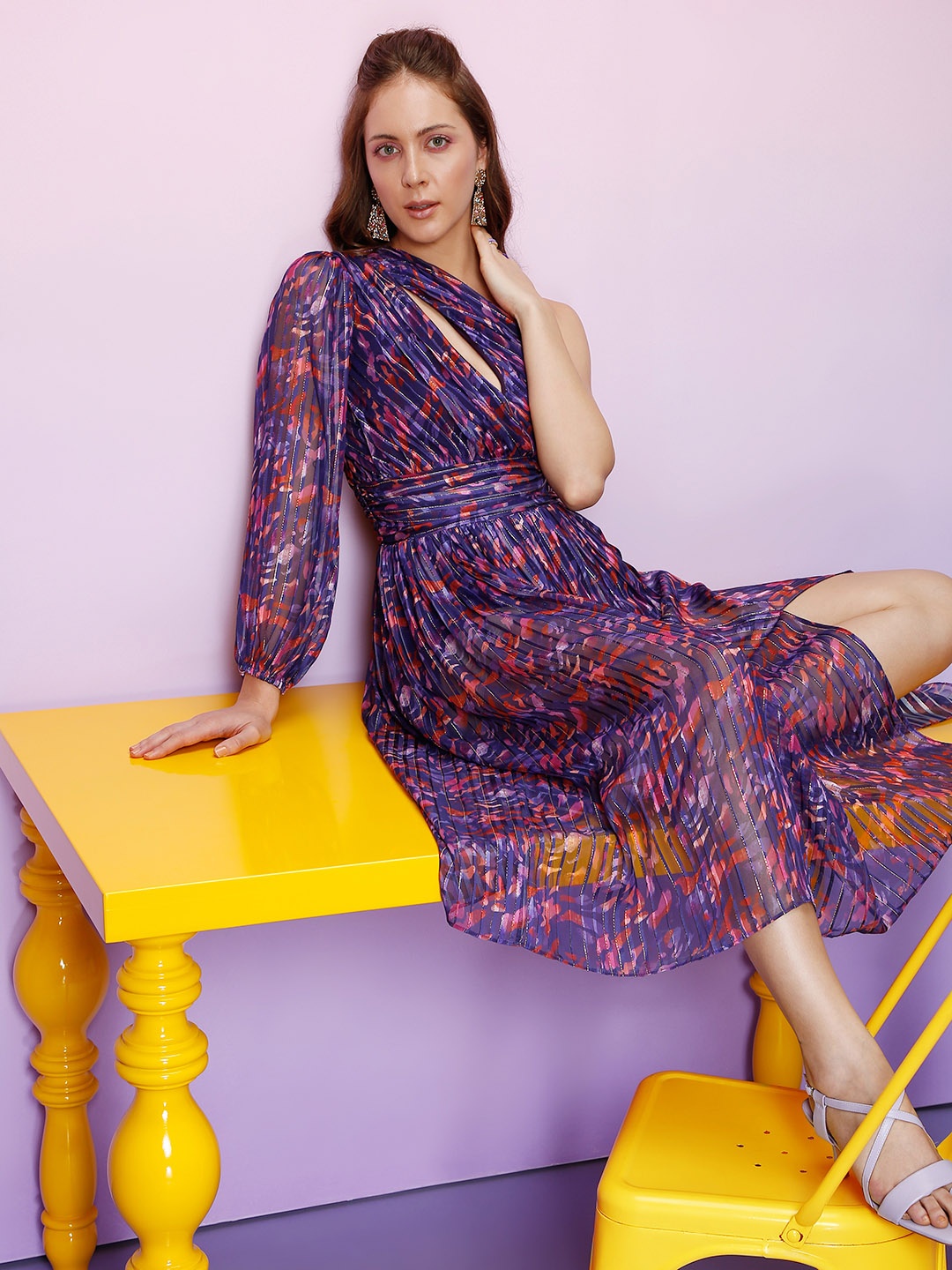 

Vero Moda Marquee Collection Printed One Shoulder Midi Dress, Blue