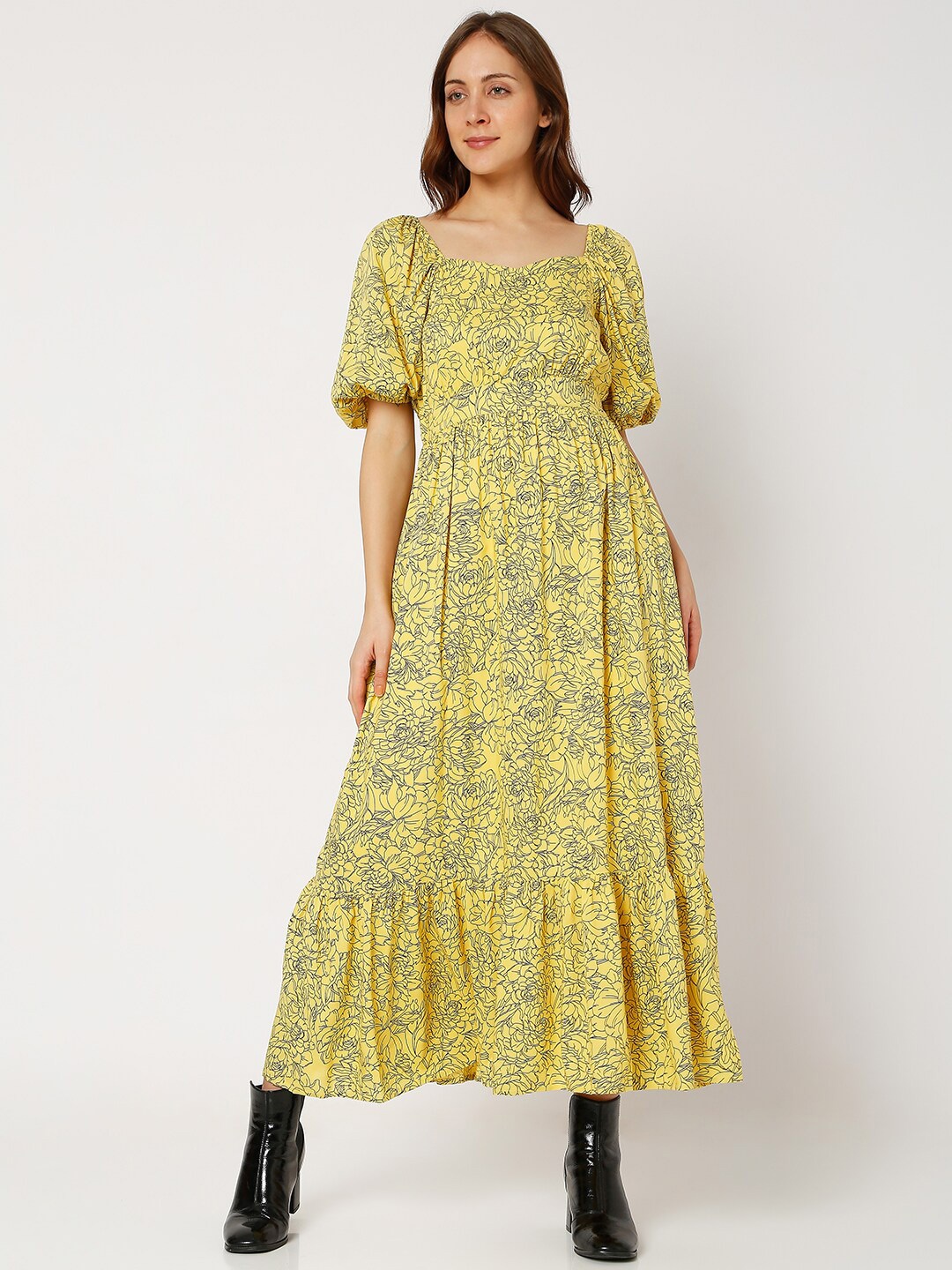 

Vero Moda Women Yellow Floral Maxi Dress