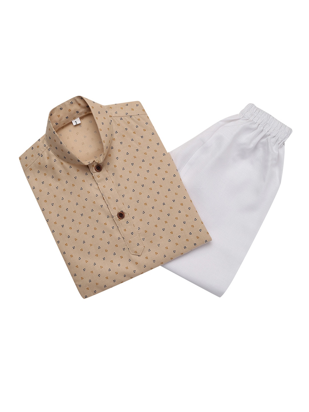 

Kidling Boys Beige Floral Printed Cotton Blend Kurta with Pyjamas