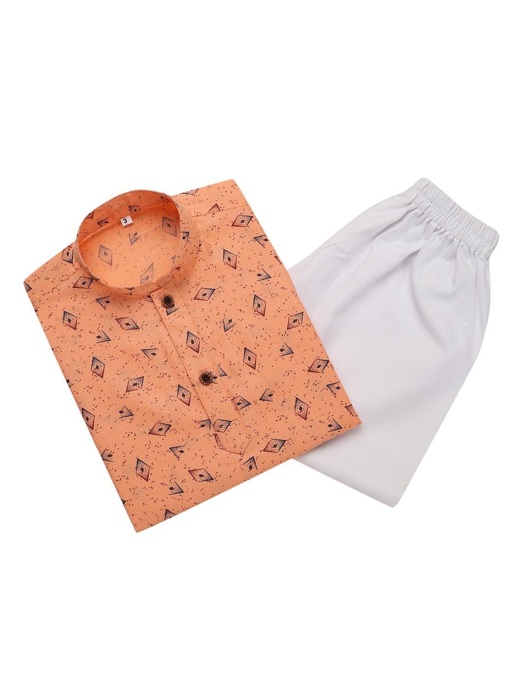 

Kidling Boys Peach-Coloured Printed Kurta with Pyjama Set