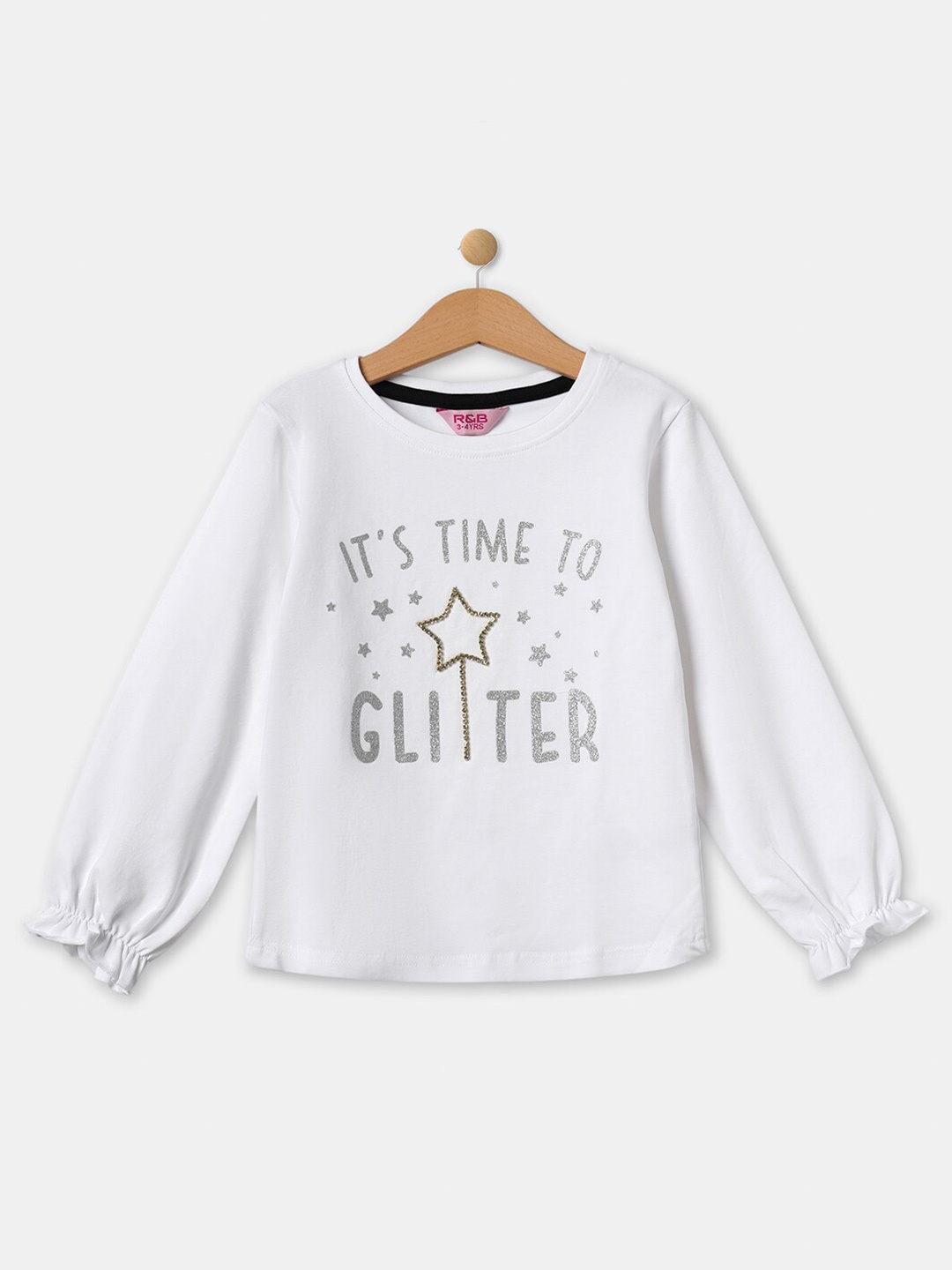

R&B Girls Embellished Print Top, White