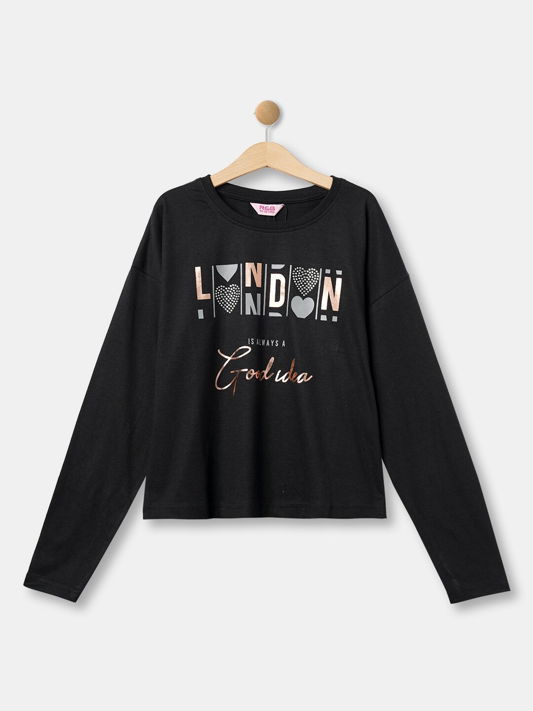 

R&B Girls Printed Top, Black