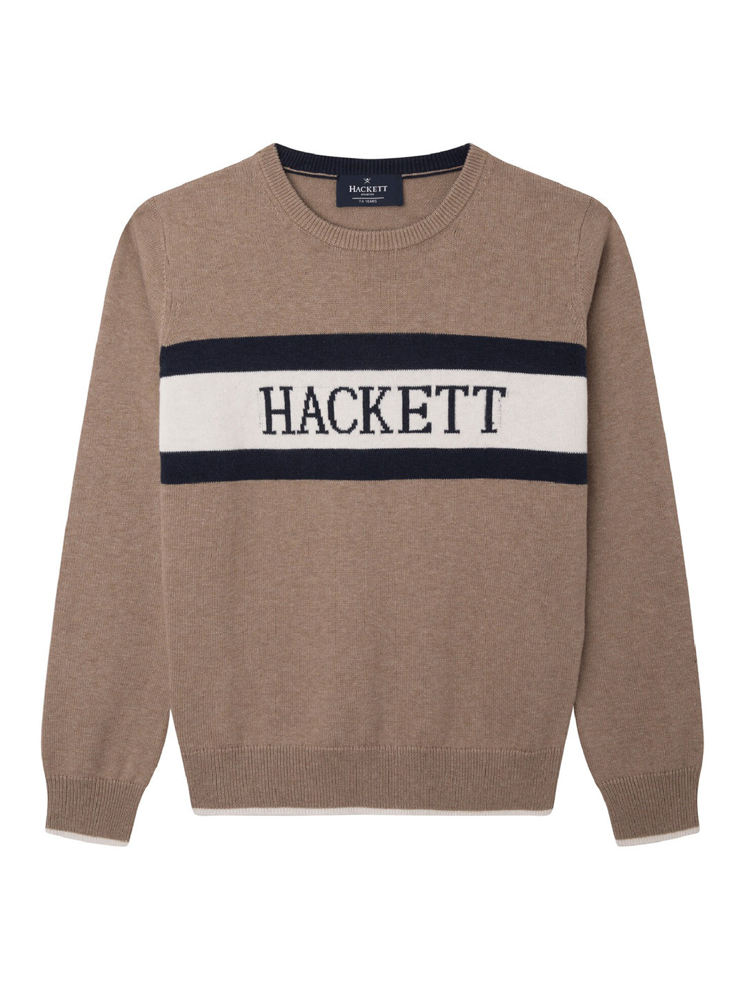 

HACKETT LONDON Boys Beige & White Typography Printed Pullover