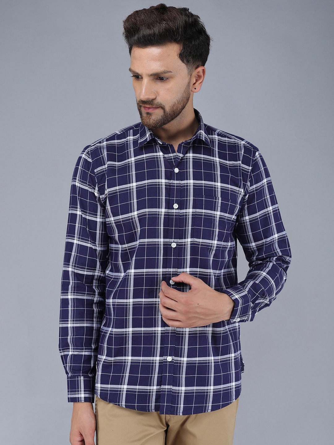 

TQS Men Tartan Checked Regular Fit Casual Shirt, Navy blue