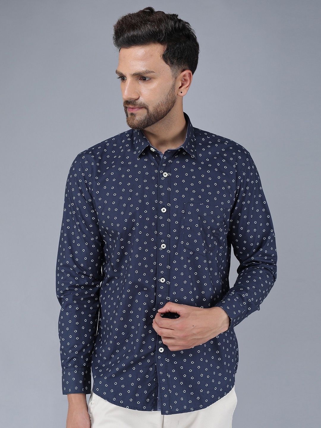 

TQS Men Printed Casual Shirt, Navy blue