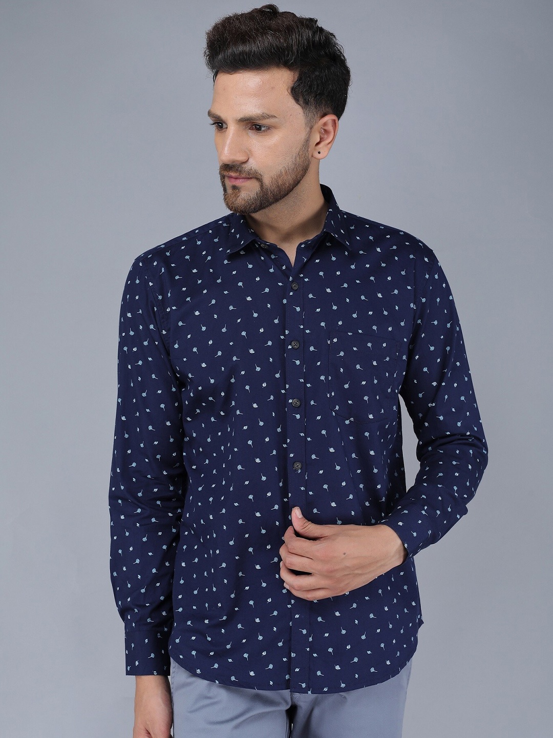 

TQS Men Printed Casual Shirt, Navy blue