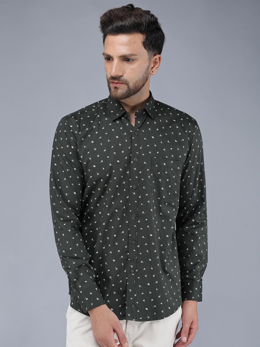 

TQS Men Printed Casual Shirt, Green