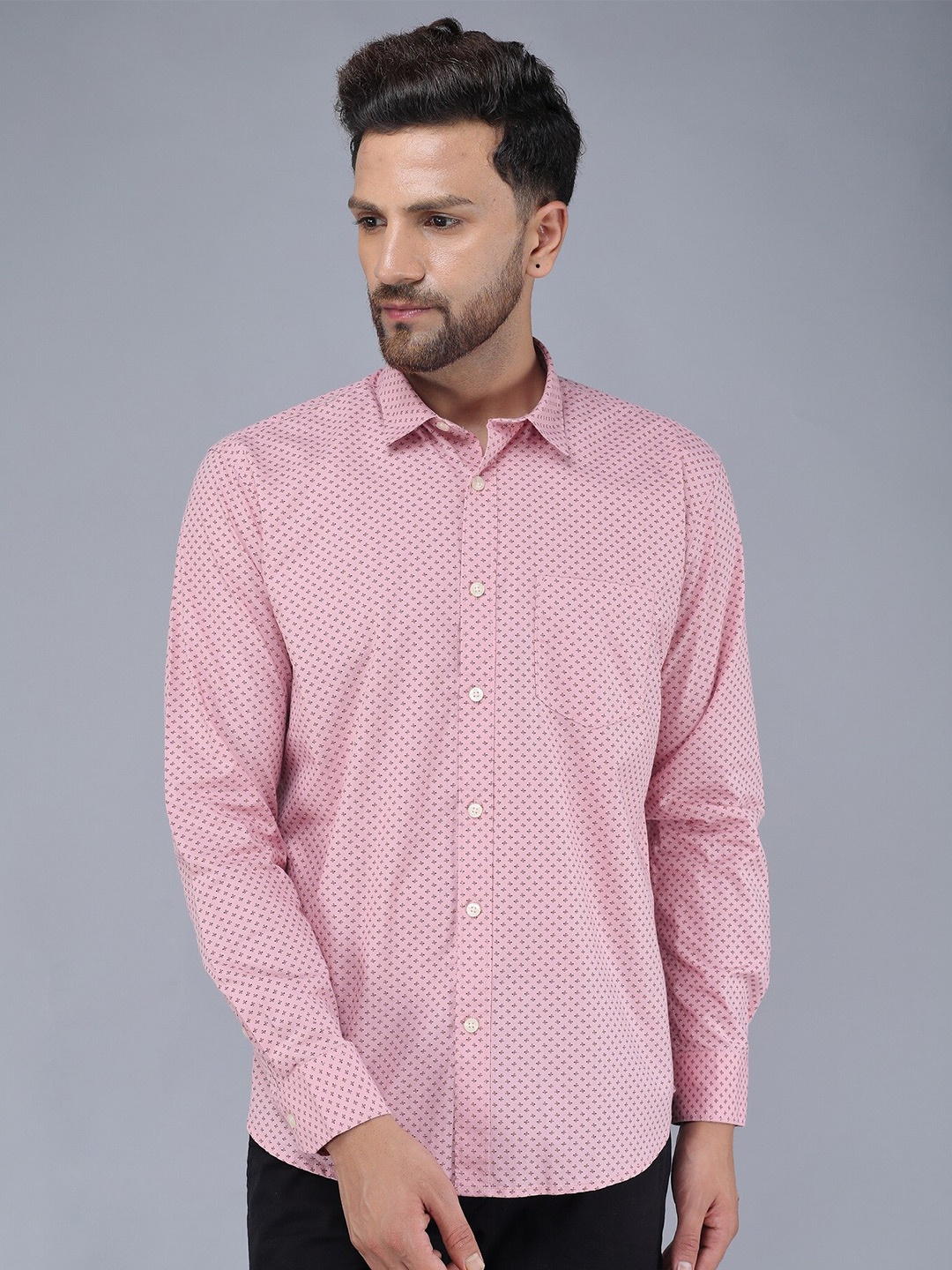 

TQS Men Printed Casual Shirt, Pink