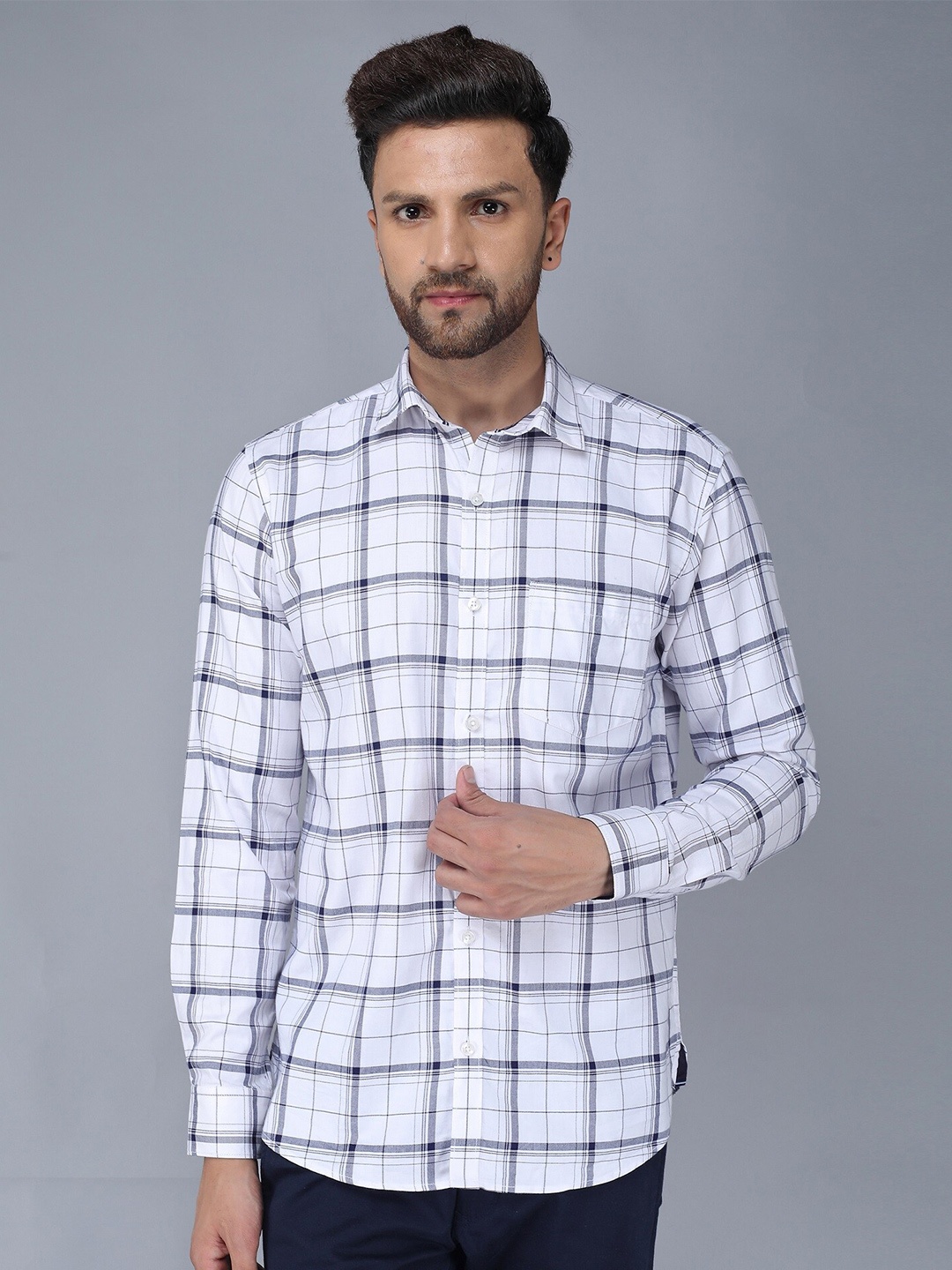 

TQS Men Windowpane Checked Casual Shirt, White