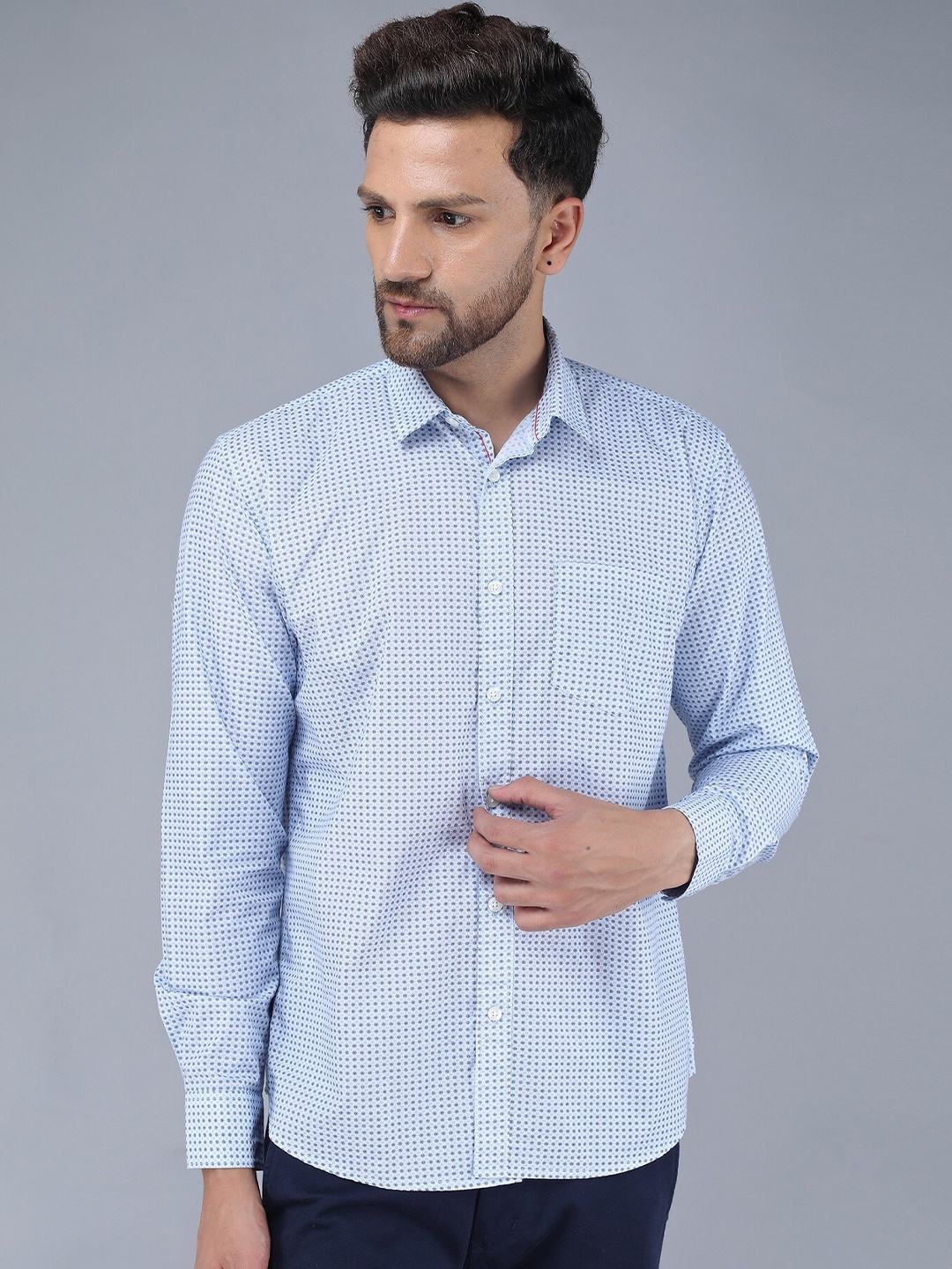 

TQS Men Printed Casual Shirt, Blue