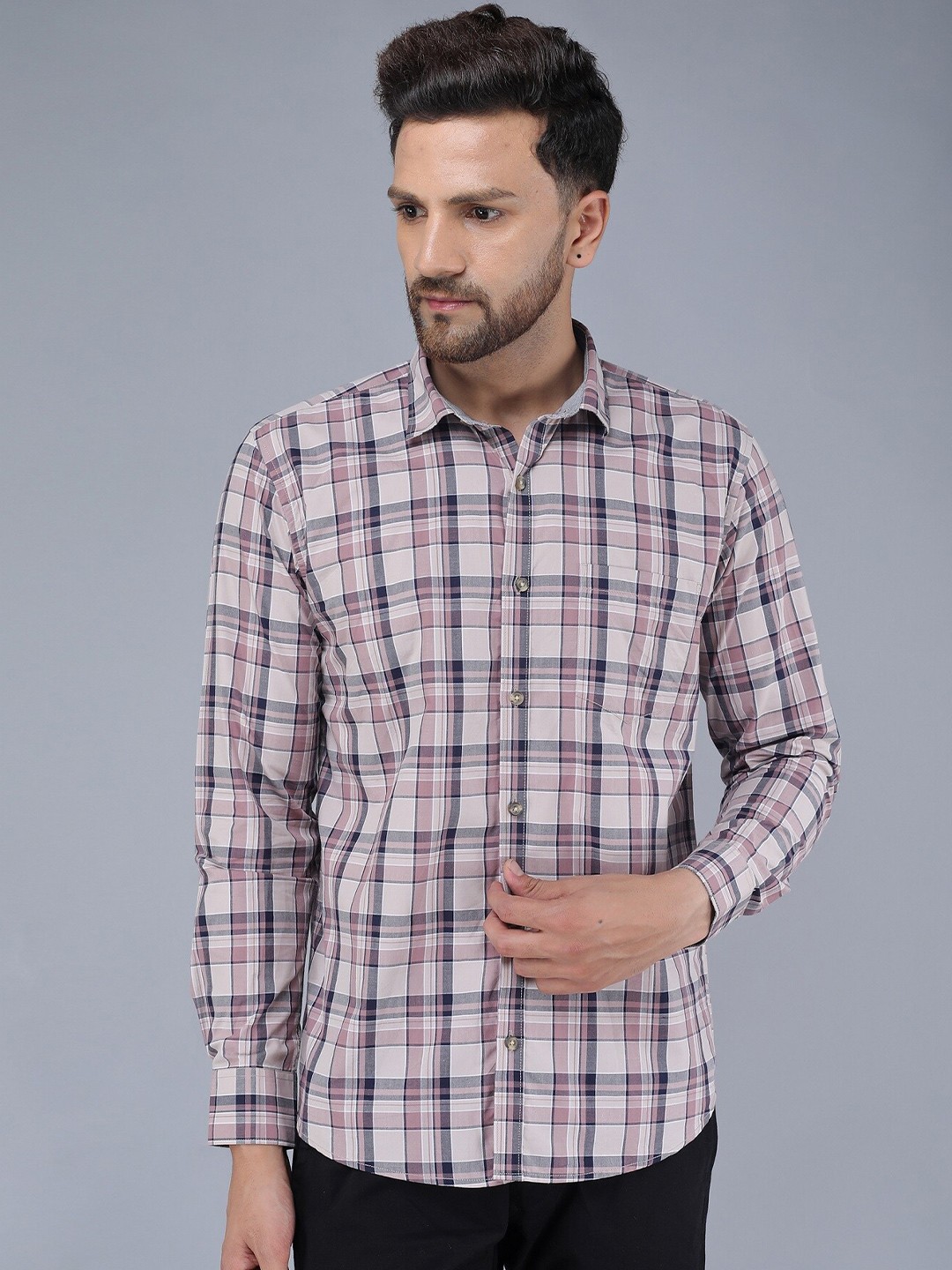 

TQS Men Pink Tartan Checked Casual Shirt