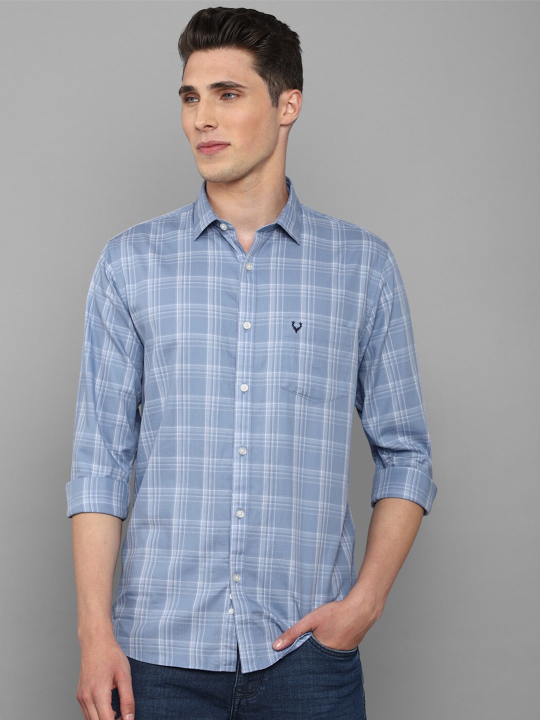 

Allen Solly Men Slim Fit Checked Casual Shirt, Blue