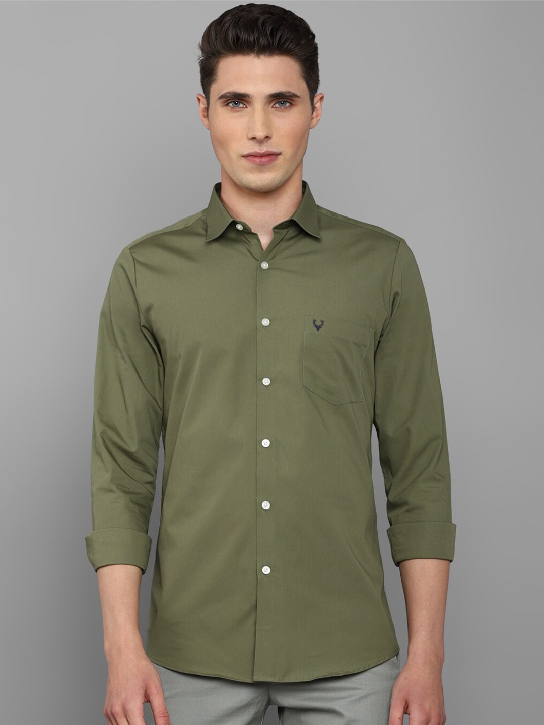 

Allen Solly Men Slim Fit Pure Cotton Casual Shirt, Olive