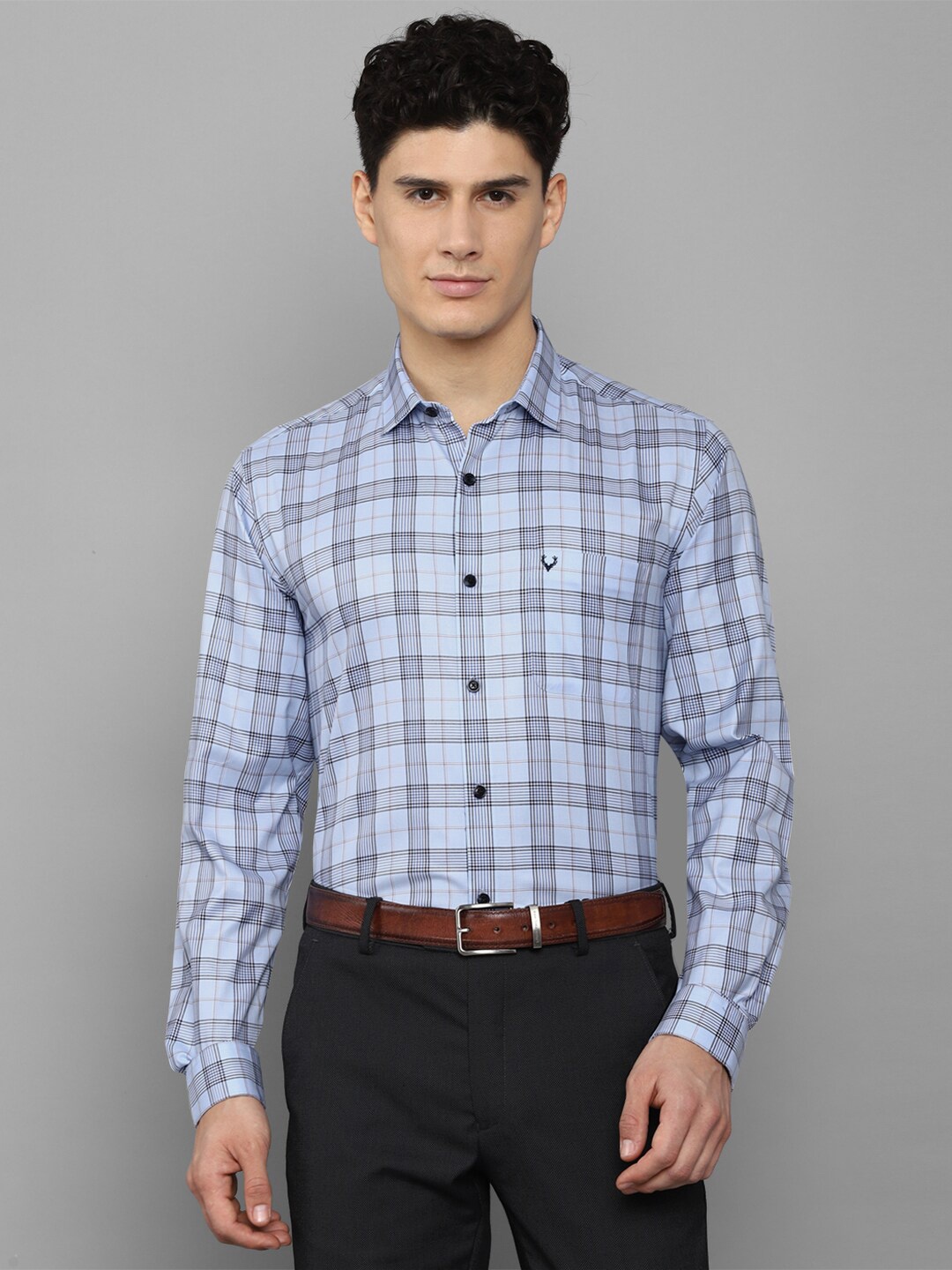 

Allen Solly Men Slim Fit Tartan Checked Pure Cotton Formal Shirt, Blue