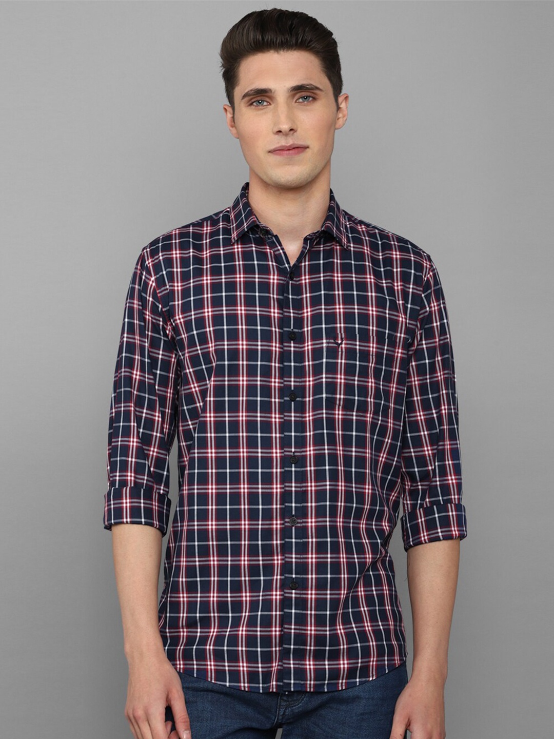 

Allen Solly Men Slim Fit Tartan Checked Pure Cotton Casual Shirt, Navy blue