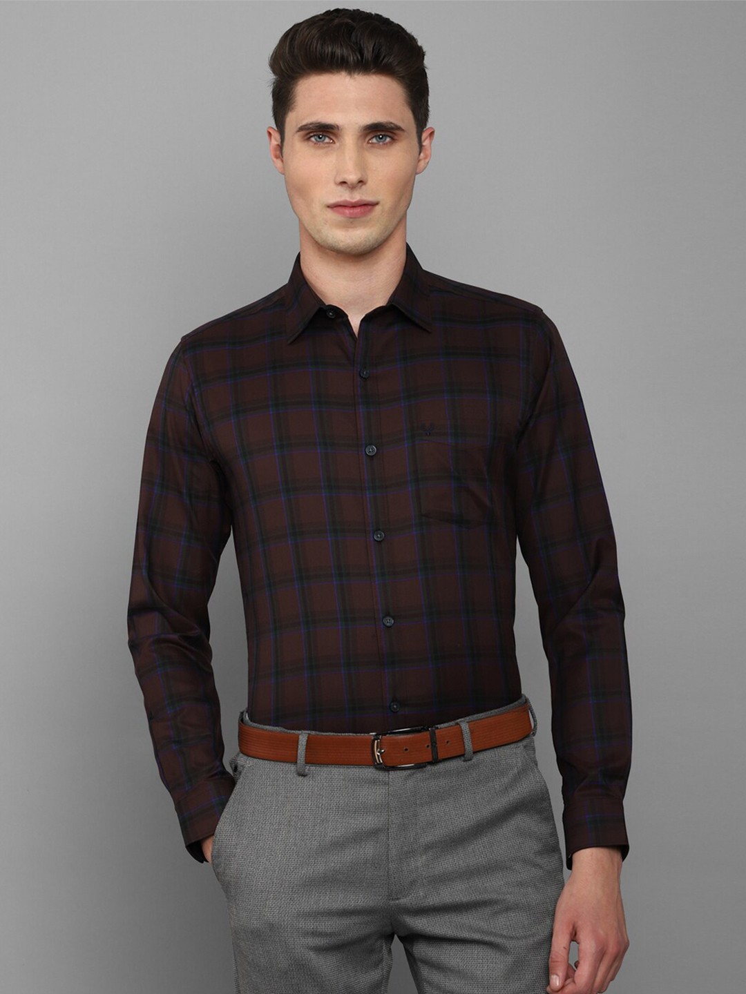 

Allen Solly Men Slim Fit Tartan Checked Pure Cotton Formal Shirt, Brown