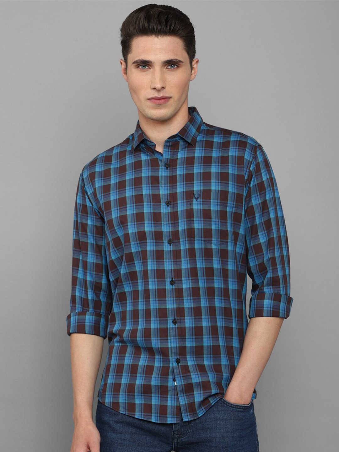 

Allen Solly Men Slim Fit Tartan Checked Pure Cotton Casual Shirt, Blue