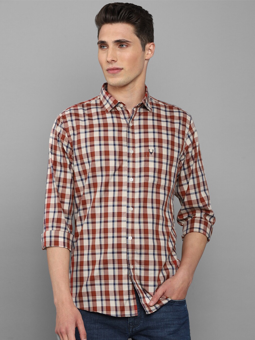

Allen Solly Men Slim Fit Tartan Checked Pure Cotton Casual Shirt, Brown