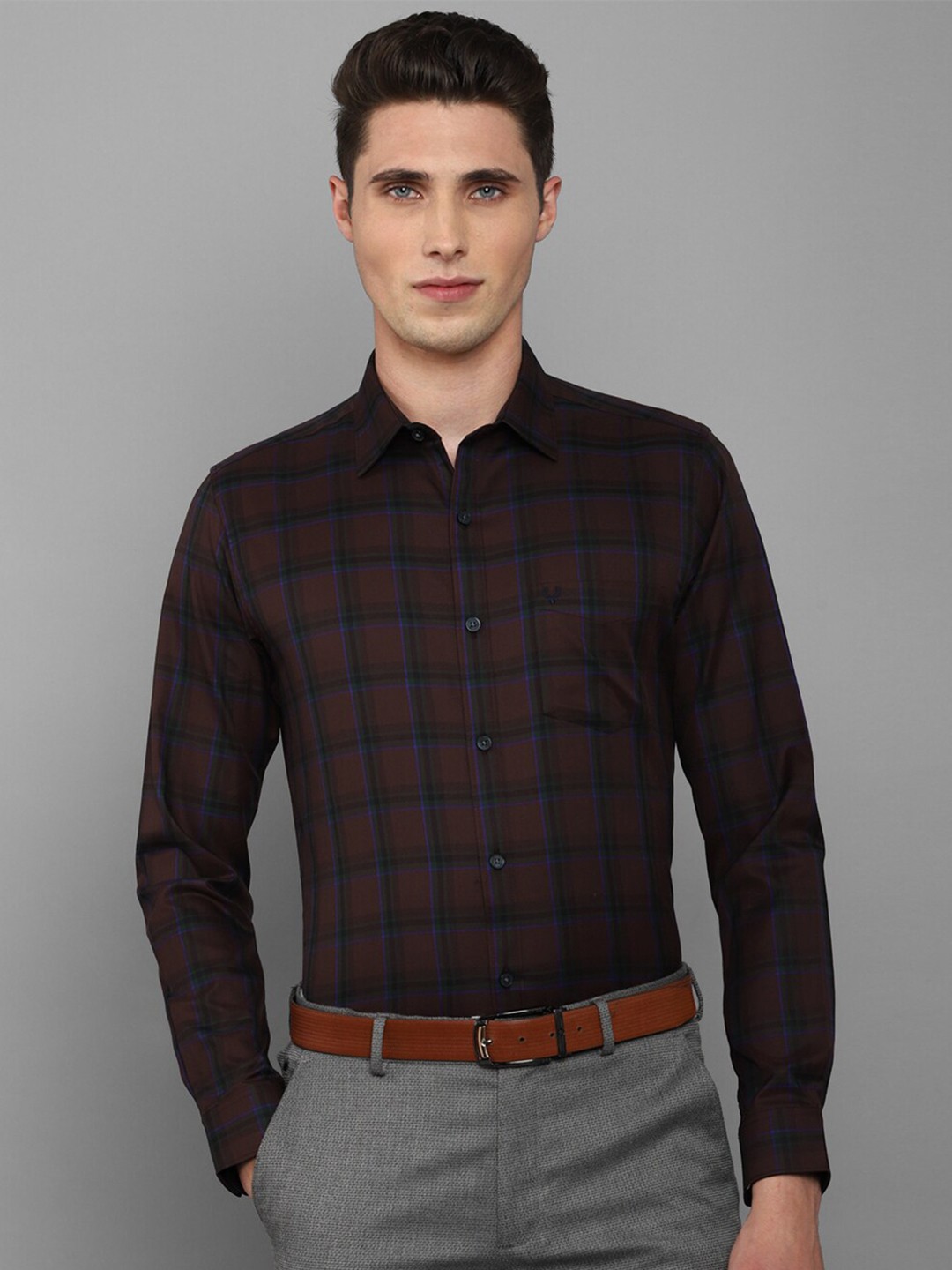 

Allen Solly Men Slim Fit Tartan Checks Formal Shirt, Brown