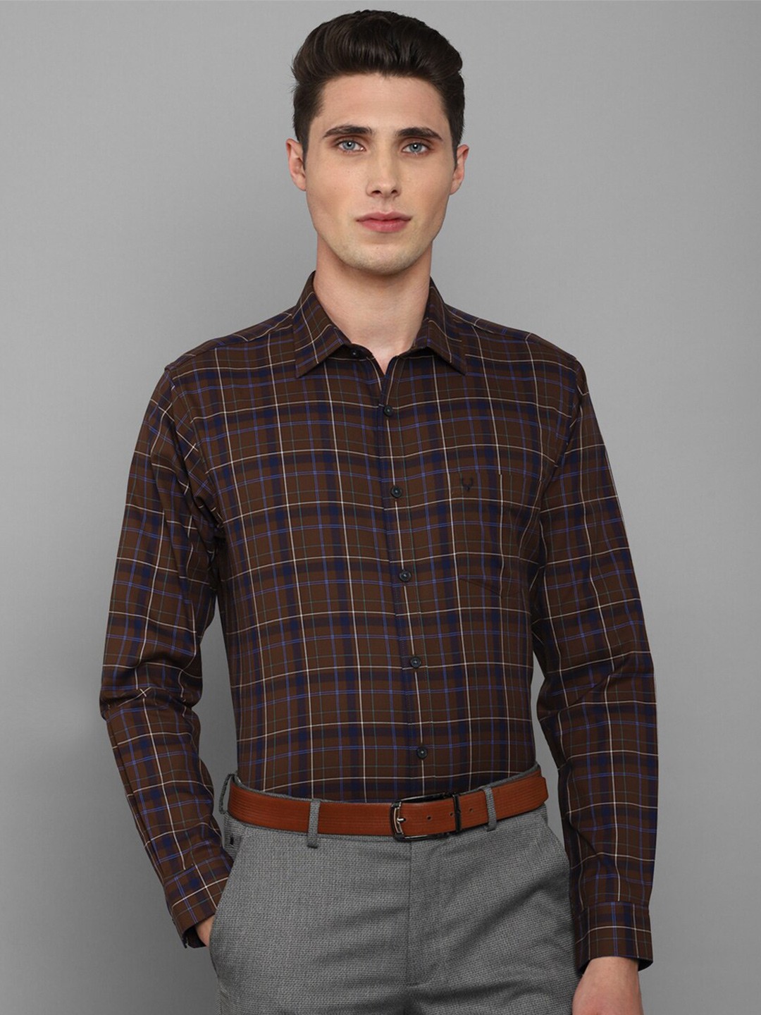 

Allen Solly Men Slim Fit Tartan Checks Formal Shirt, Brown