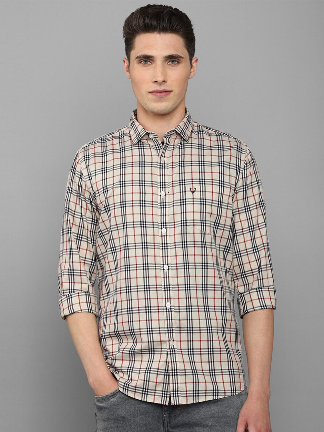 

Allen Solly Men Slim Fit Tartan Checks Casual Shirt, Cream