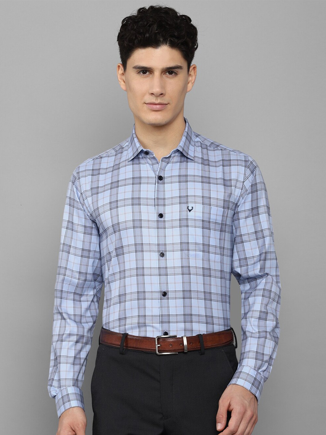 

Allen Solly Men Slim Fit Tartan Checks Formal Shirt, Blue