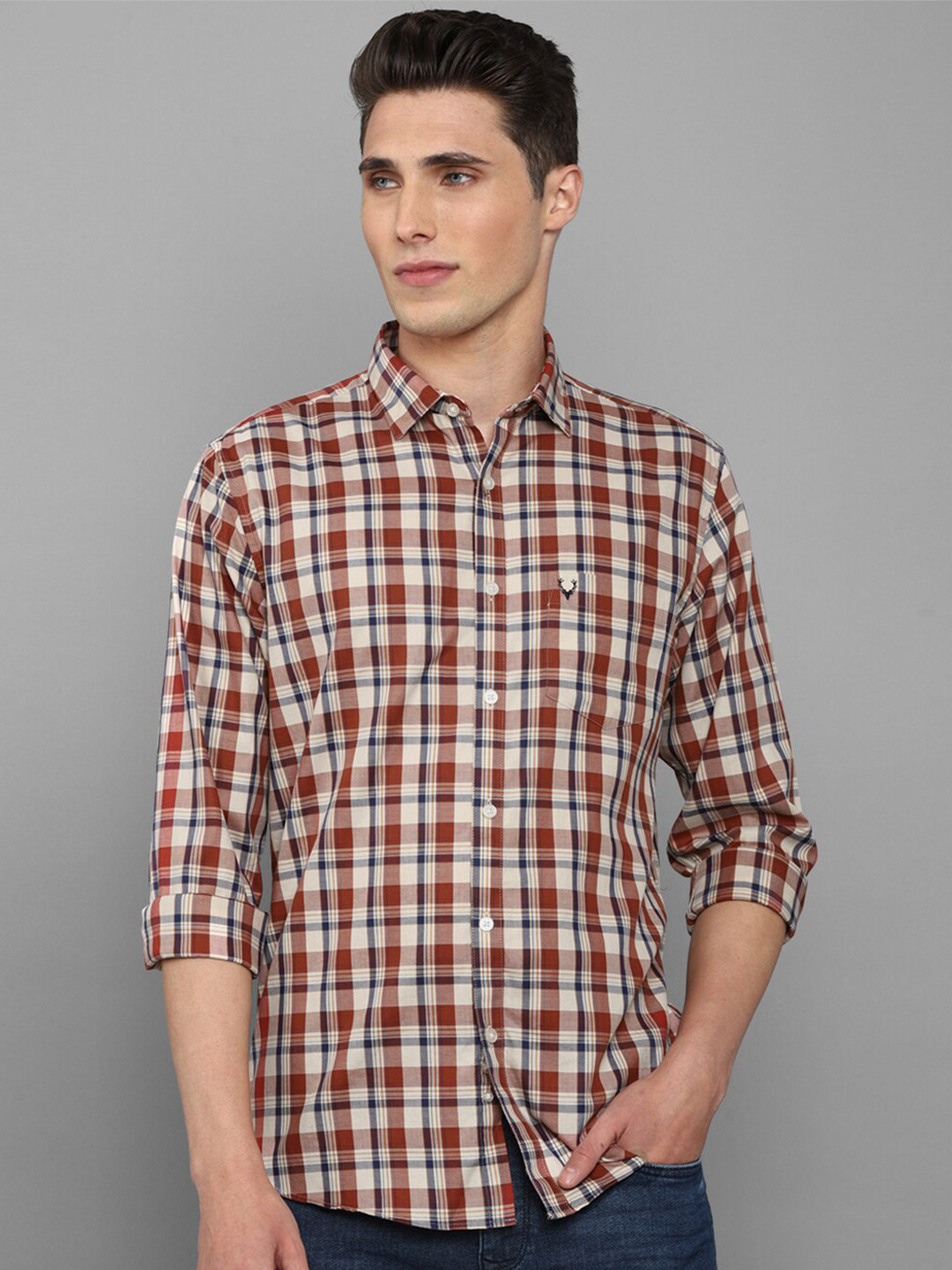 

Allen Solly Men Slim Fit Tartan Checks Casual Shirt, Beige
