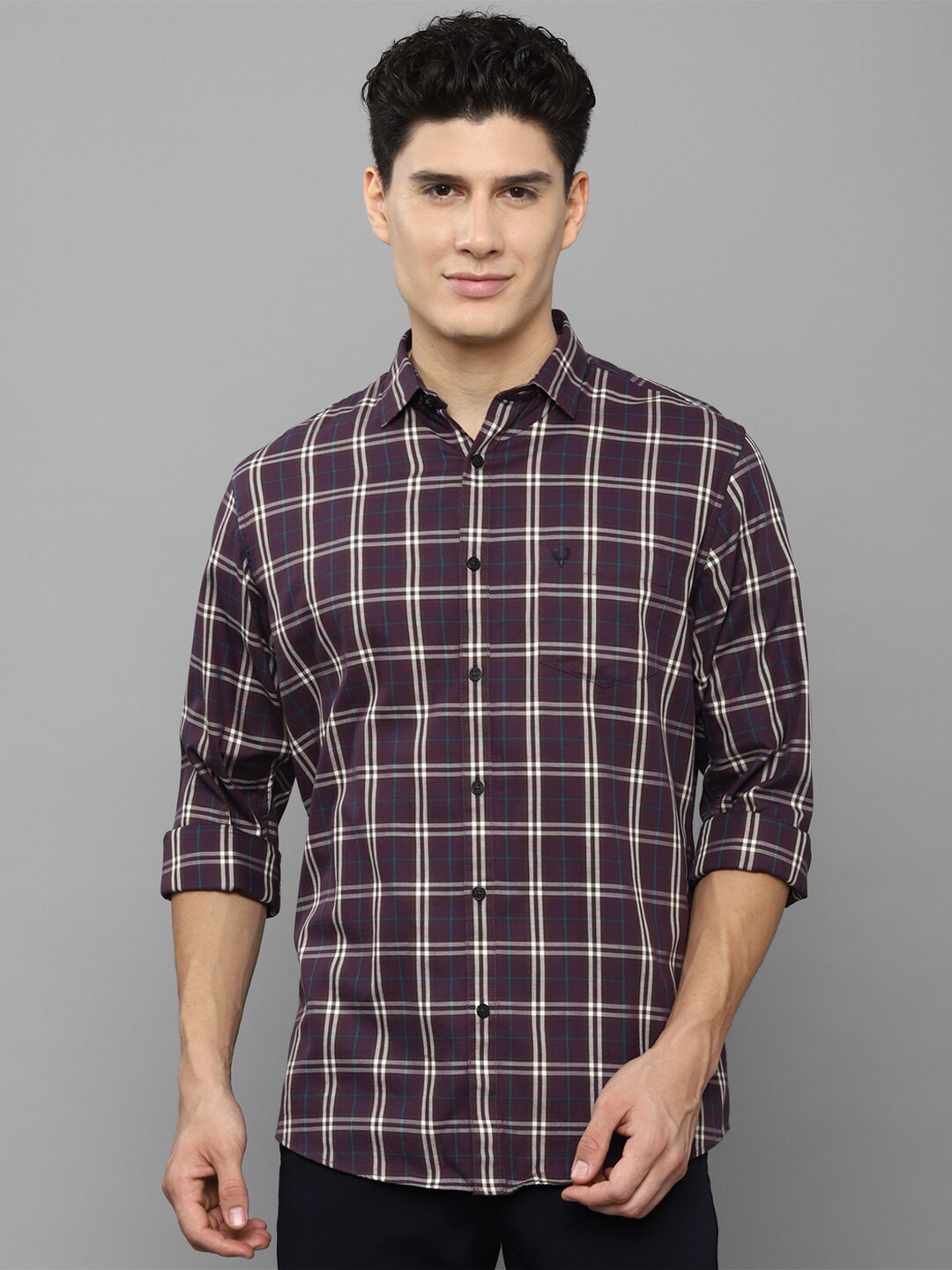

Allen Solly Men Slim Fit Tartan Checked Casual Cotton Shirt, Maroon