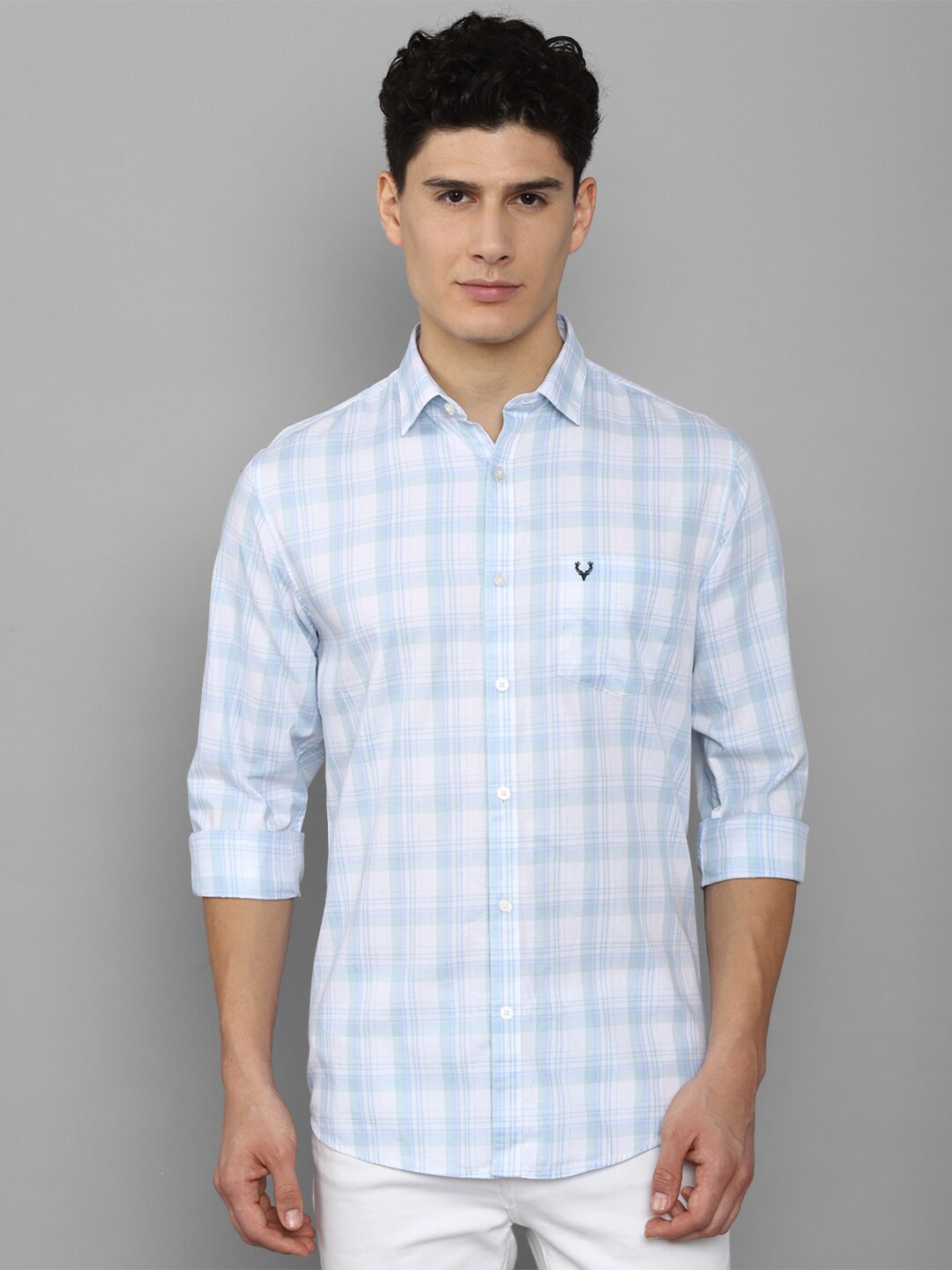 

Allen Solly Men Slim Fit Checked Casual Cotton Shirt, Blue