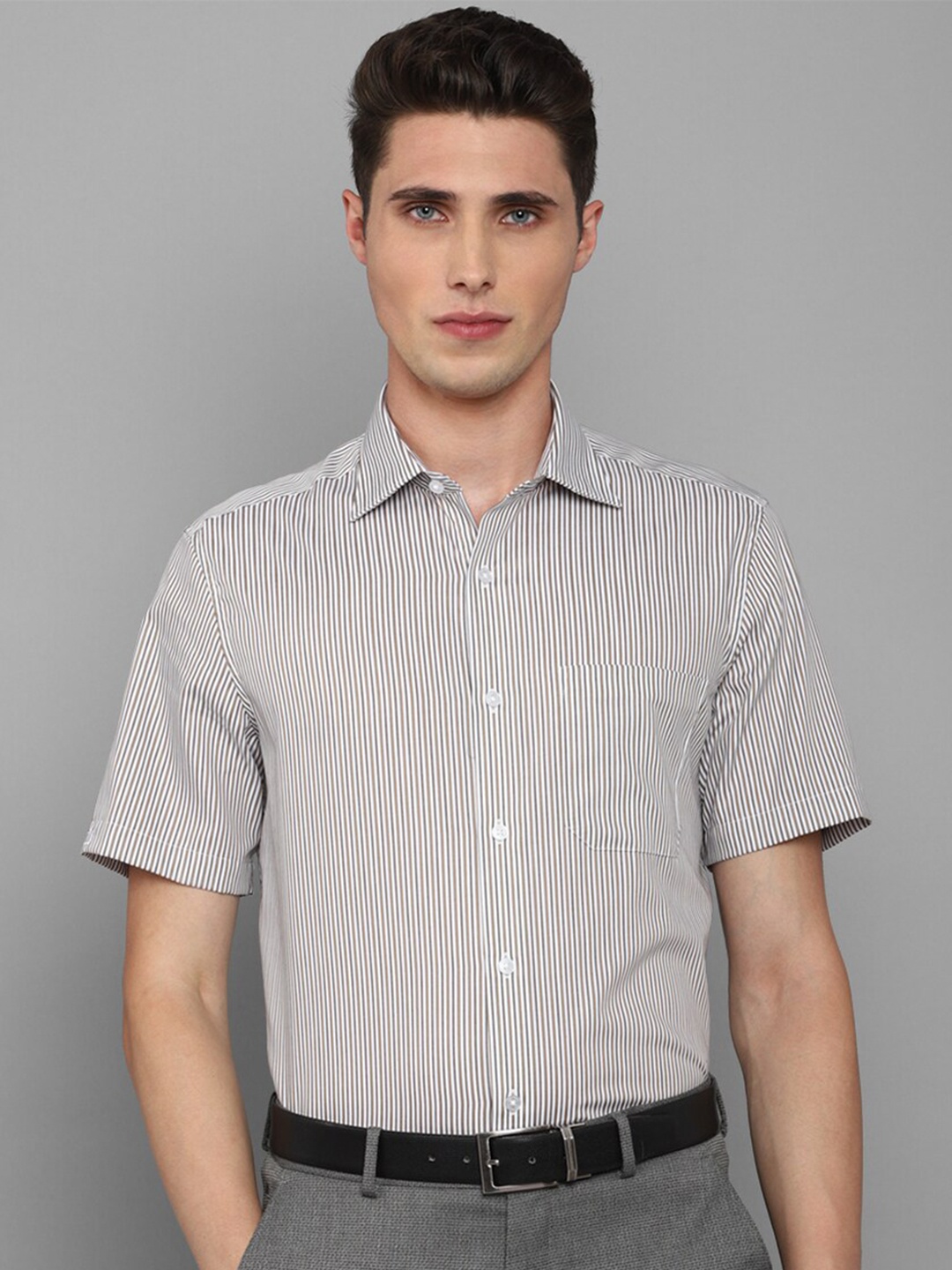 

Louis Philippe Men Slim Fit Striped Pure Cotton Formal Shirt, Grey