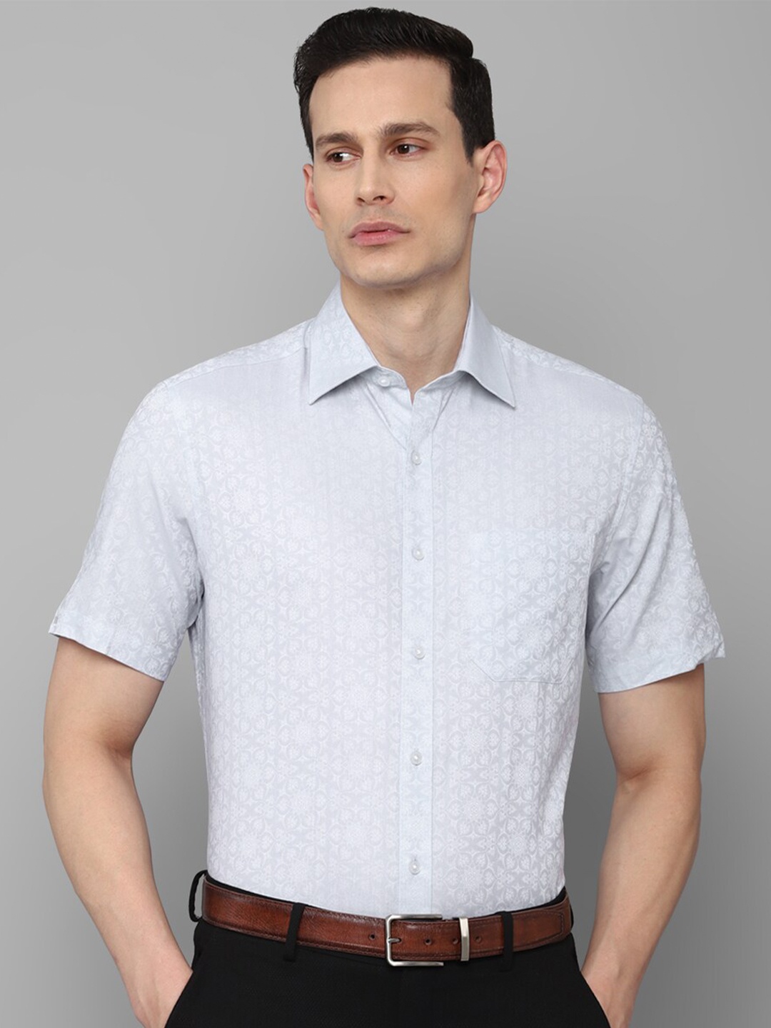 

Louis Philippe Men Slim Fit Printed Cotton Formal Shirt, Blue