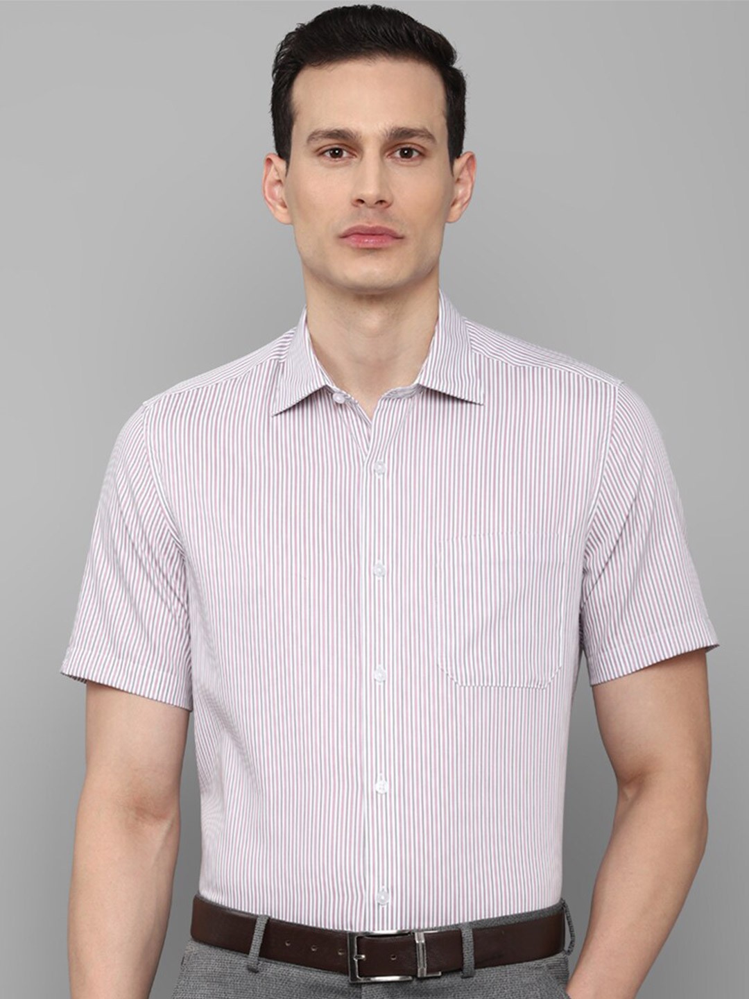 

Louis Philippe Men Slim Fit Striped Cotton Formal Shirt, Purple