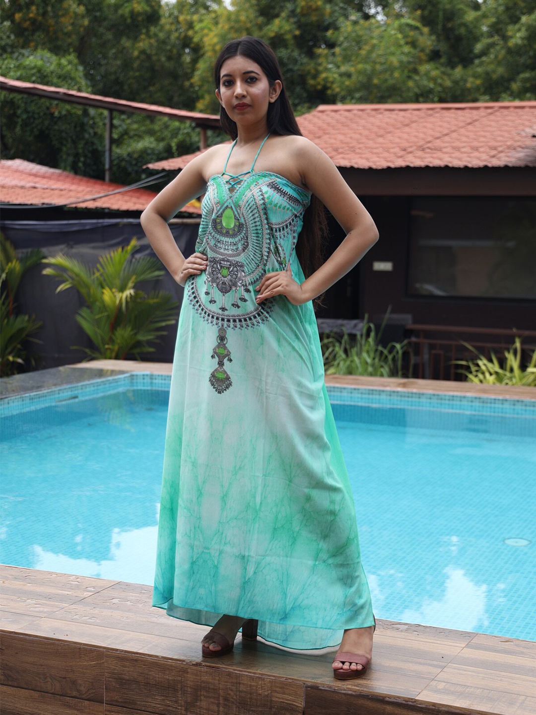 

Rajoria Instyle Printed Georgette Kaftan Maxi Dress, White