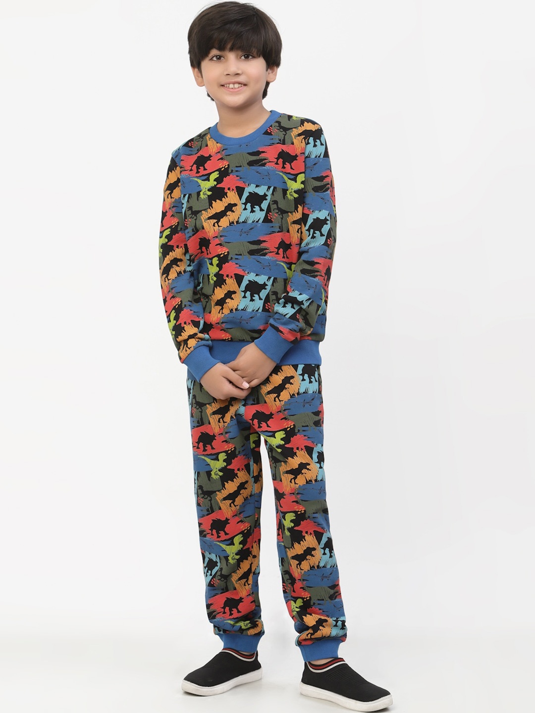 

SPUNKIES Boys Blue & Black Printed Pure Cotton T-shirt with Pyjama