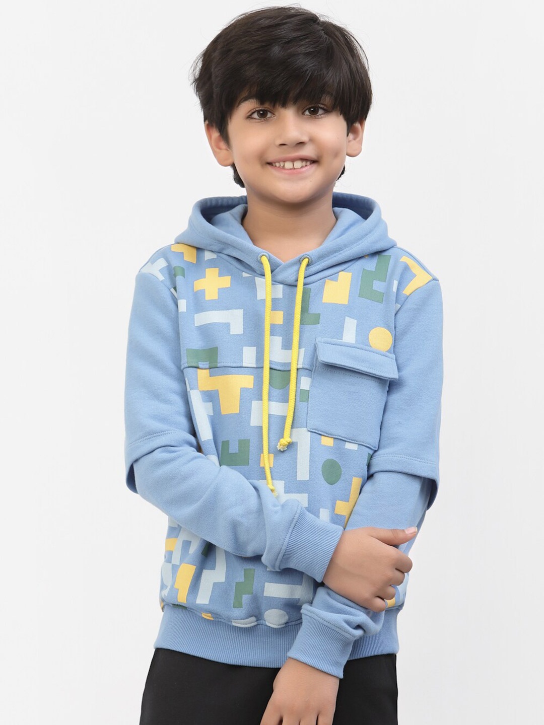 

SPUNKIES Boys Printed Cotton Hooded Sweatshirt, Blue