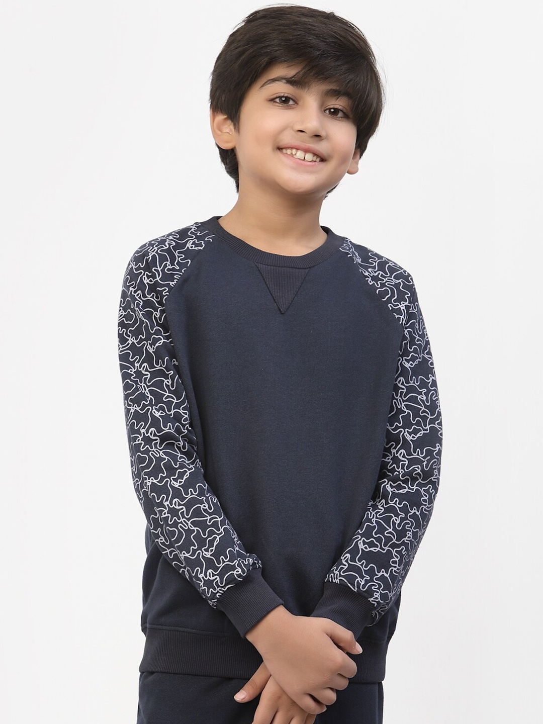 

SPUNKIES Boys Navy Blue Printed 100% Organic Cotton Dry Fit Sweatshirt