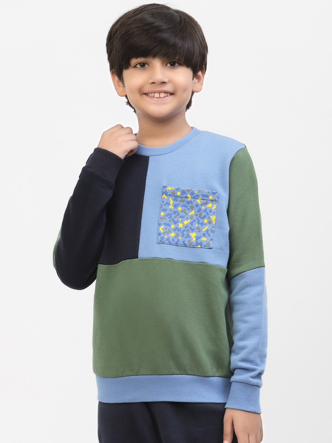 

SPUNKIES Boys Colorblocked Organic Cotton Dry Fit Casual Sweatshirt, Blue