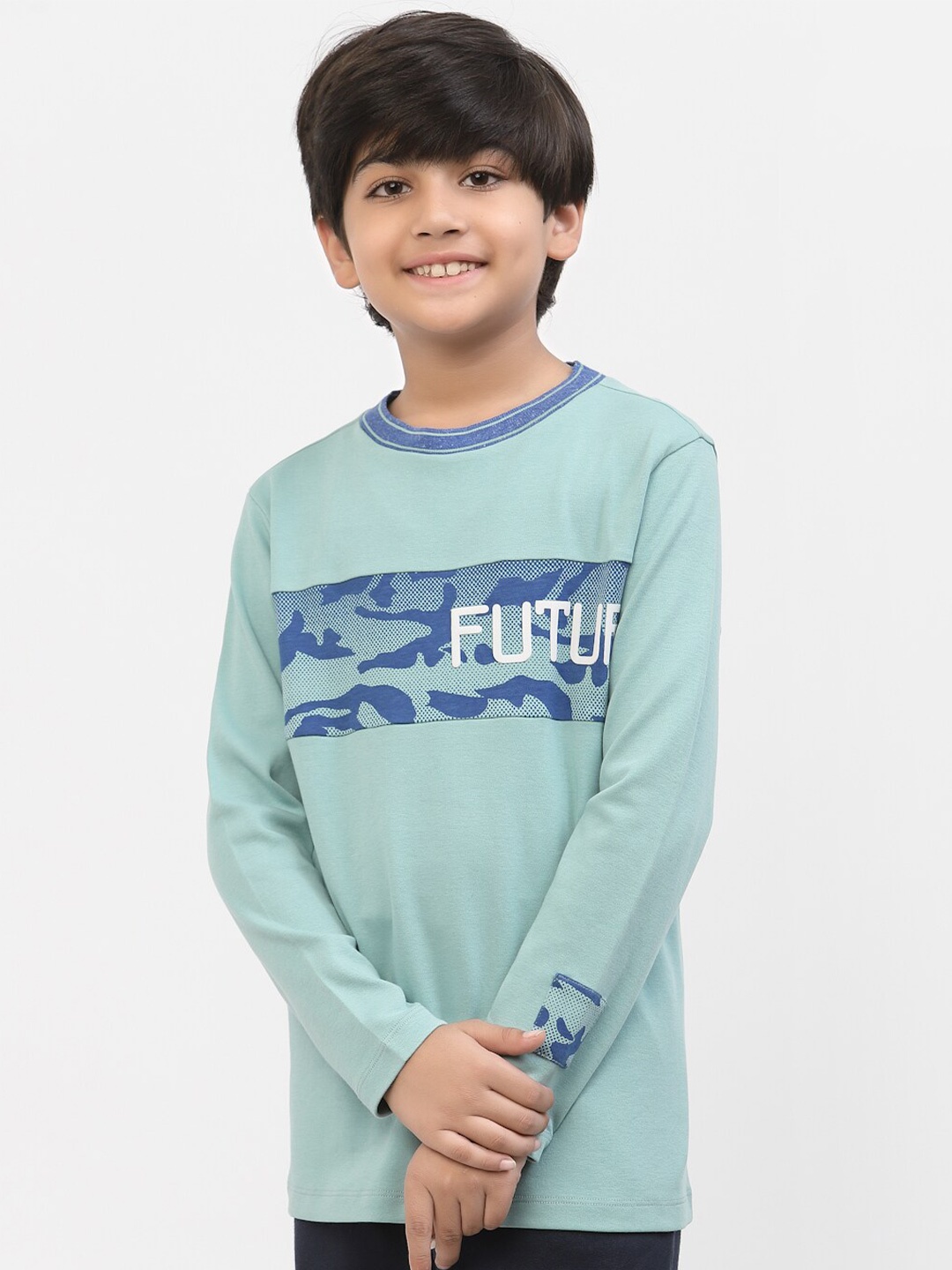 

SPUNKIES Boys Typography Printed Organic Cotton T-shirt, Turquoise blue