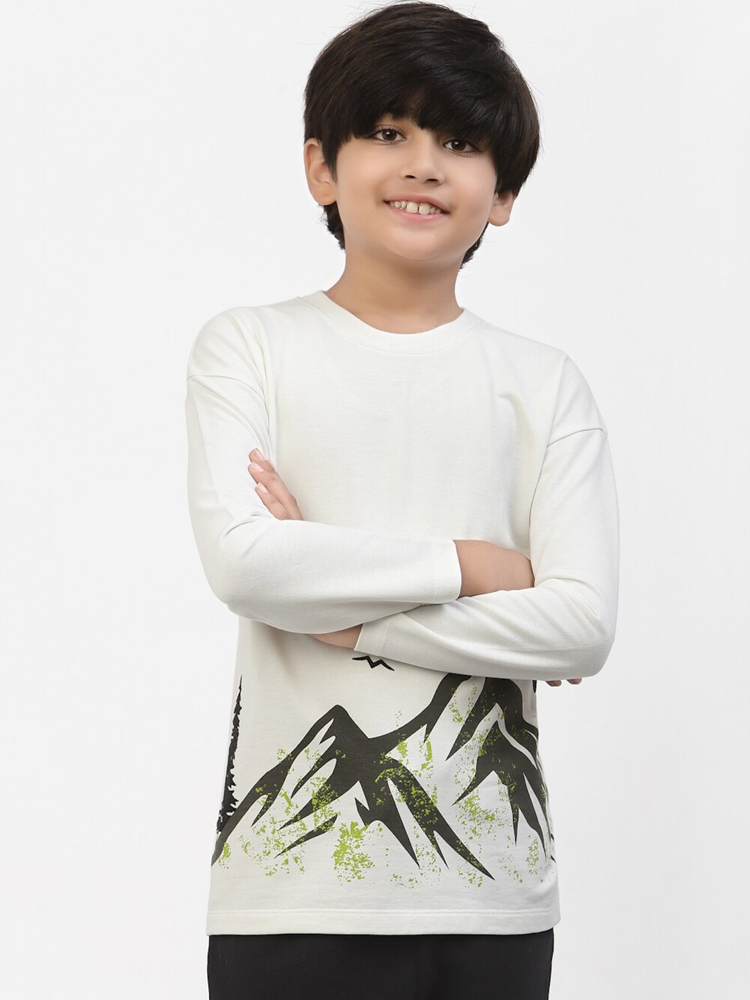 

SPUNKIES Boys Drop-Shoulder Sleeves Organic Cotton T-shirt, White