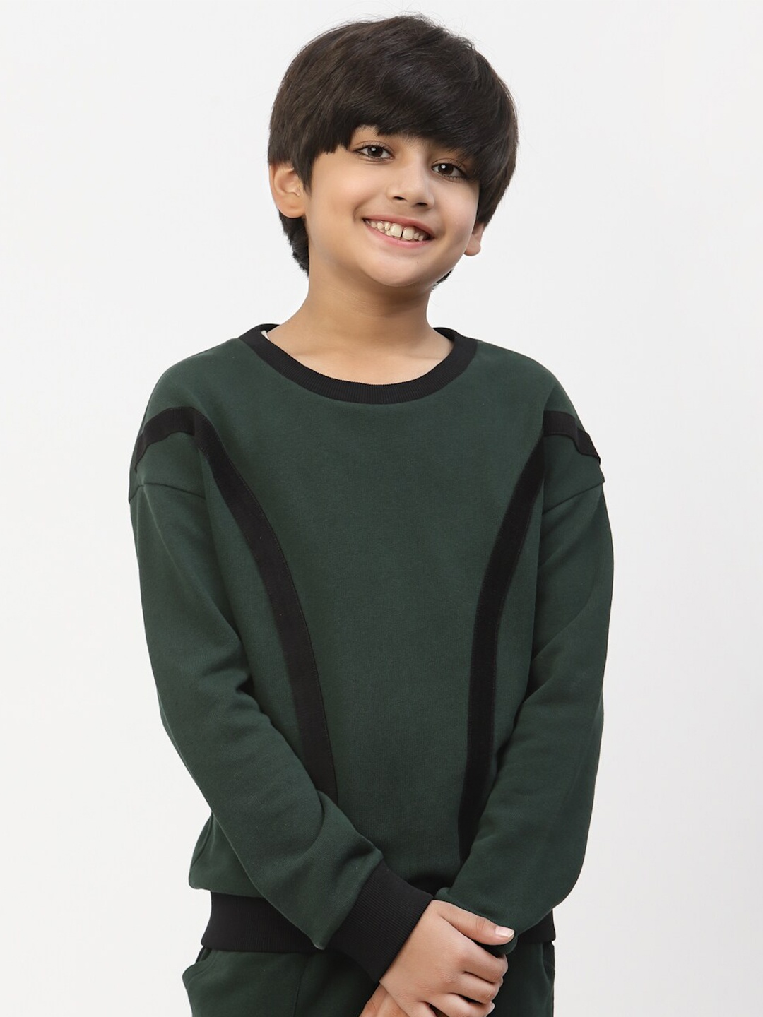 

SPUNKIES Boys Solid Organic Cotton T-shirt With Side Taping Detail, Green