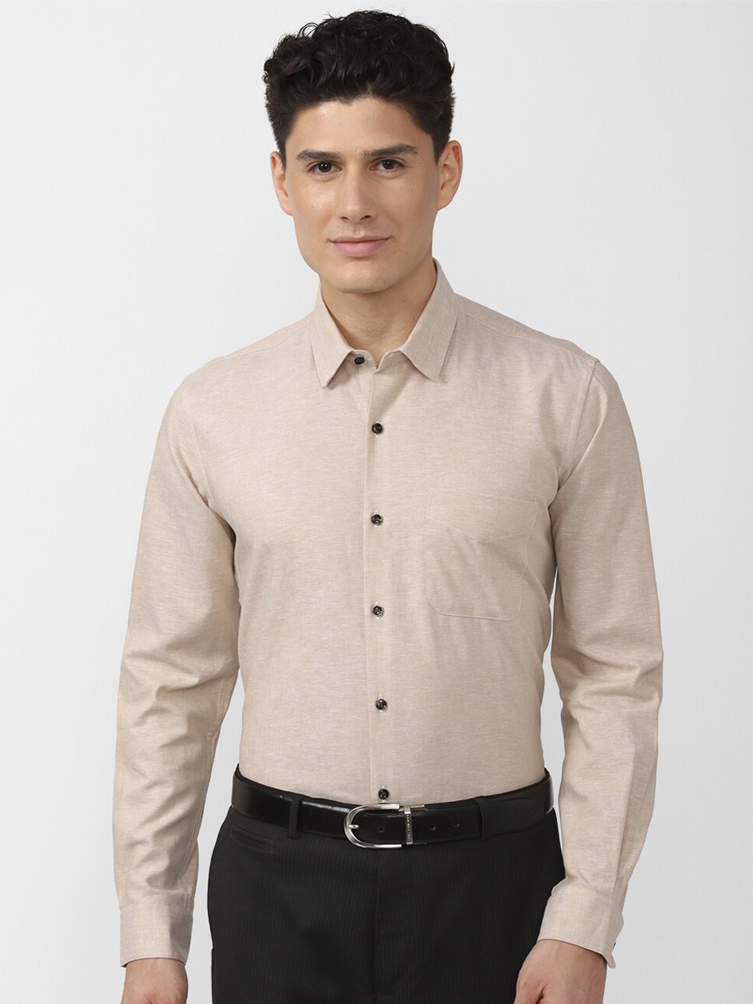 

Peter England Men Pure Cotton Formal Shirt, Beige