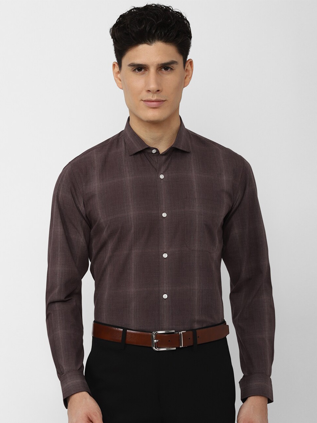 

Peter England Men Checked Slim Fit Pure Cotton Formal Shirt, Brown