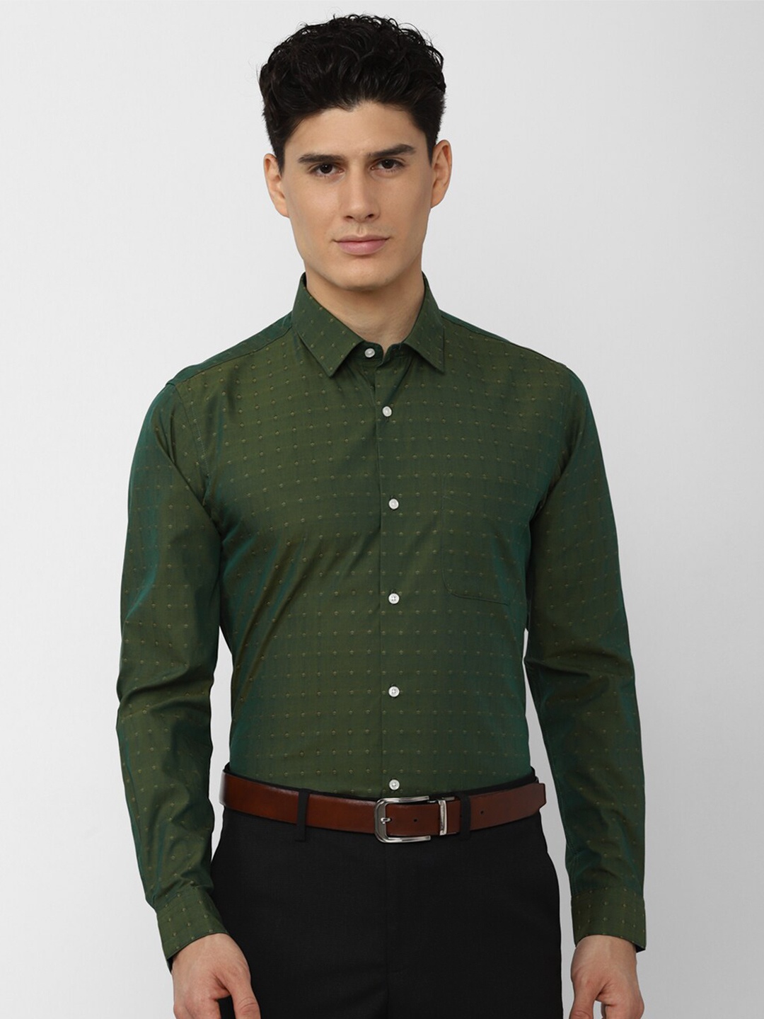 

Peter England Men Slim Fit Formal Pure Cotton Shirt, Olive