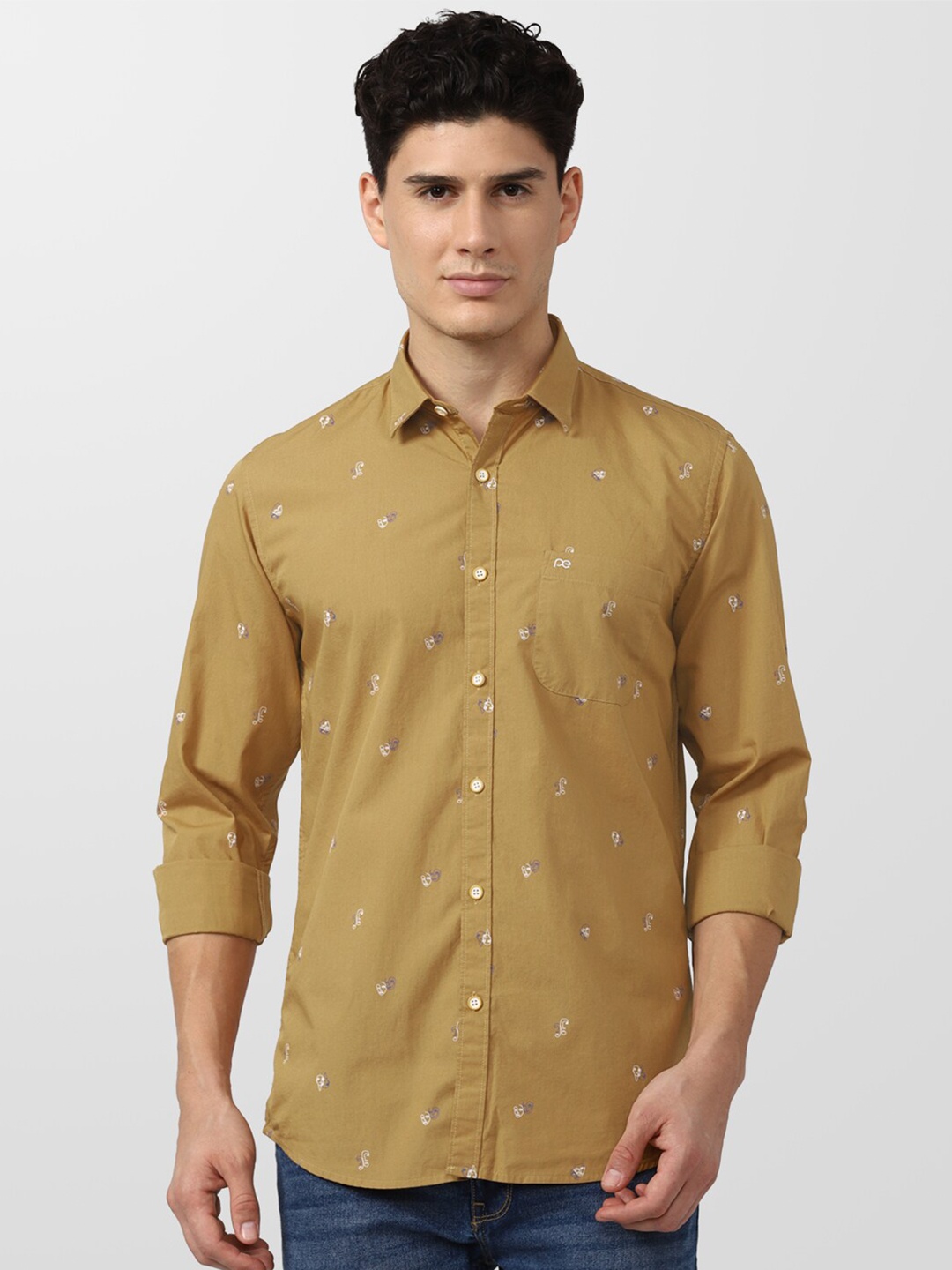 

Peter England Casuals Men Slim Fit Printed Pure Cotton Casual Shirt, Khaki