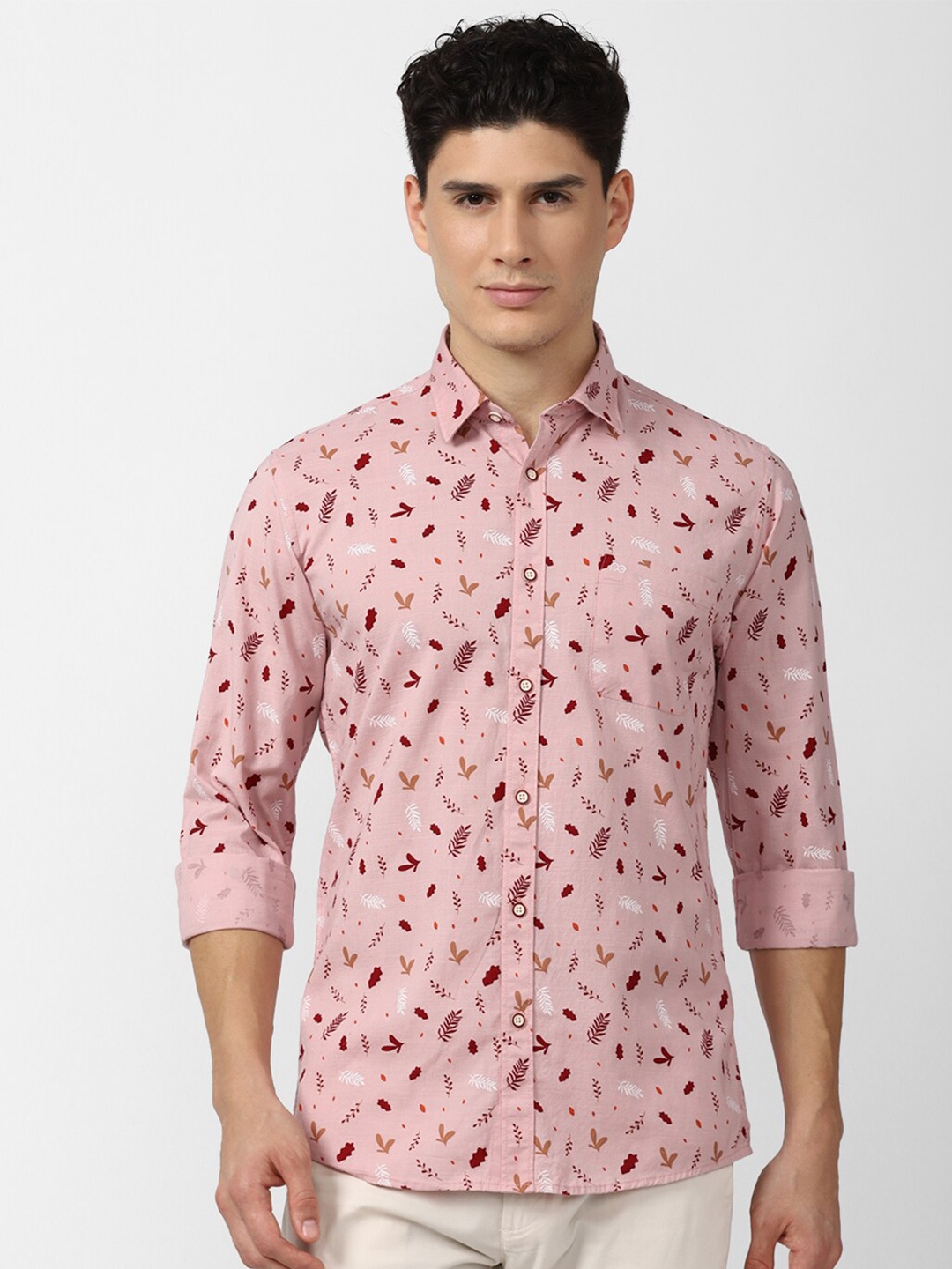 

Peter England Casuals Men Slim Fit Printed Pure Cotton Casual Shirt, Pink